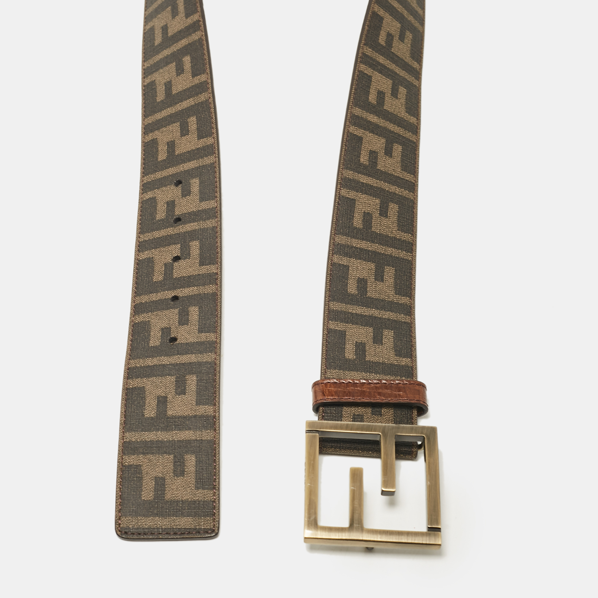 Fendi Tobacco Zucca Coated Canvas FF Buckle Belt 95 CM