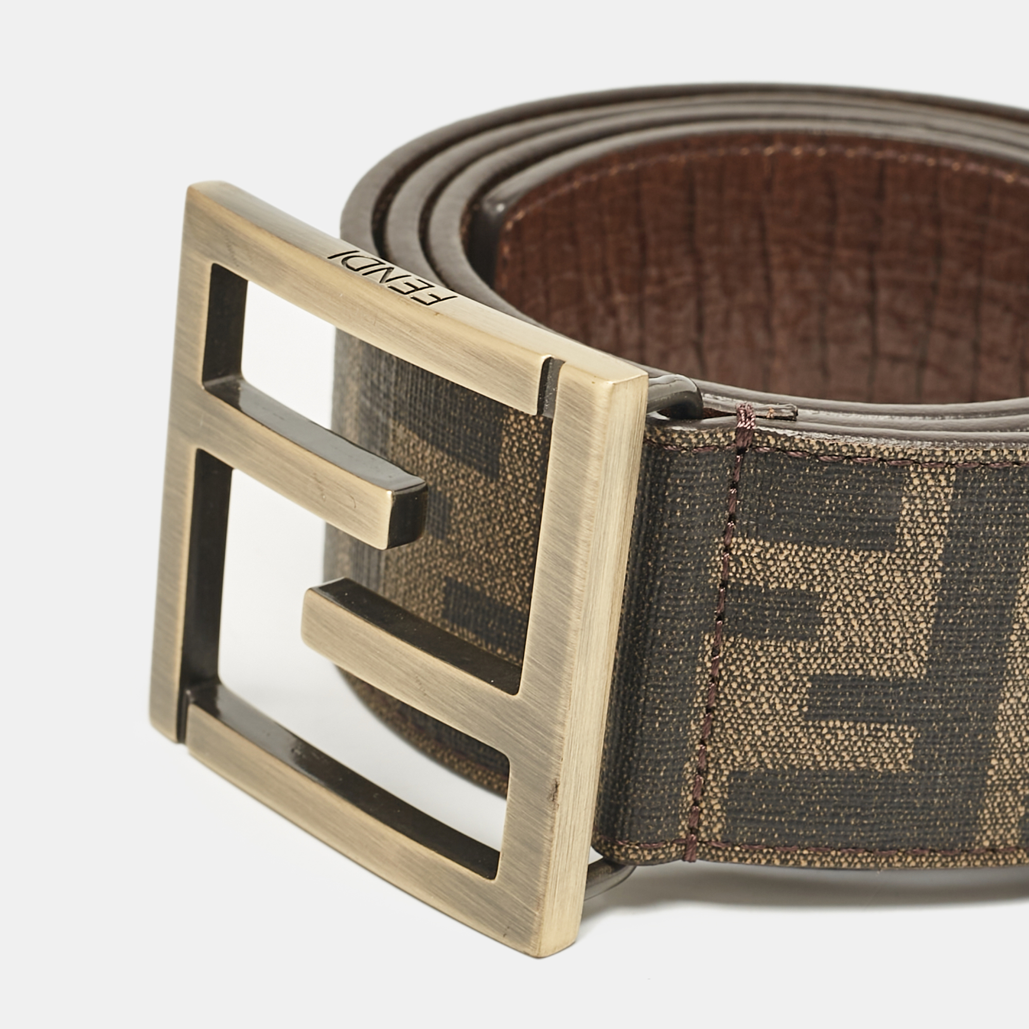 Fendi Tobacco Zucca Coated Canvas FF Buckle Belt 95 CM