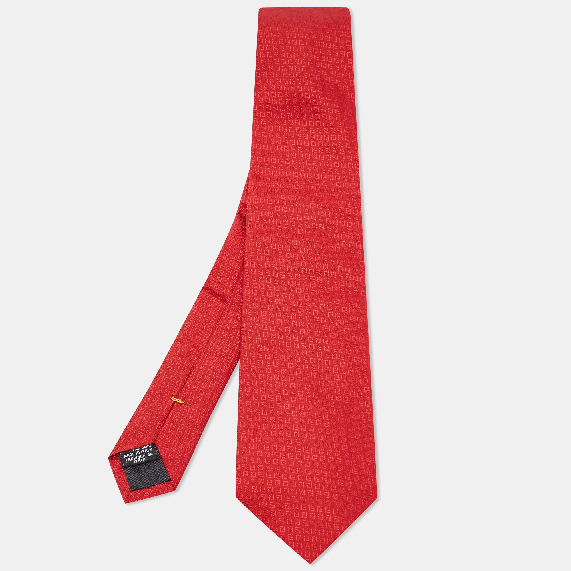 Fendi red ff patterned silk tie