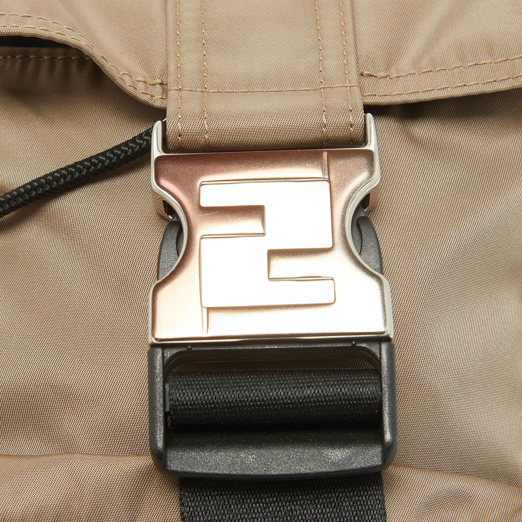 Fendi Beige/Black Nylon And Leather Fendiness Crossbody Bag