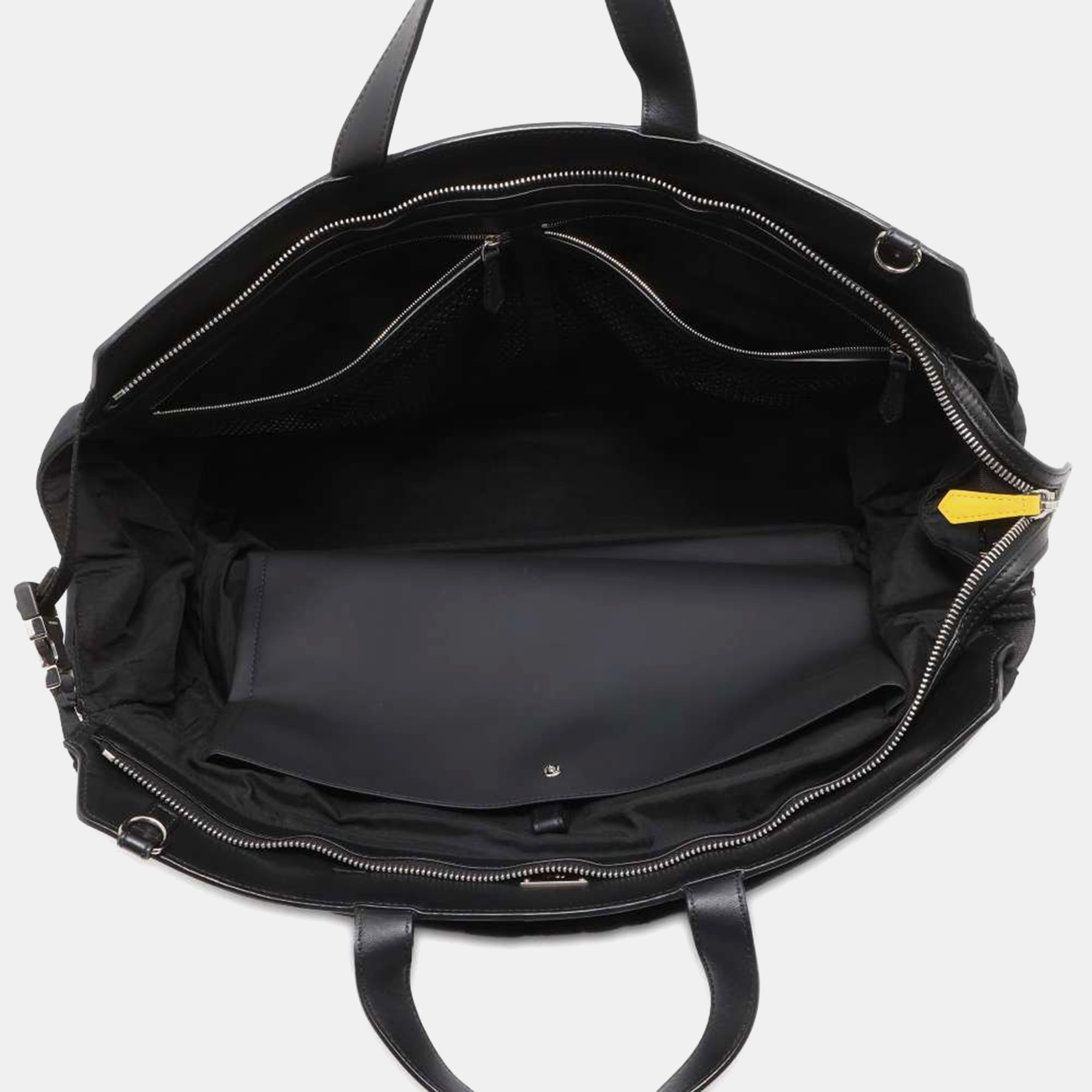 Fendi Black/Yellow Nylon Leather Peekaboo Iconic Large Travel Bag