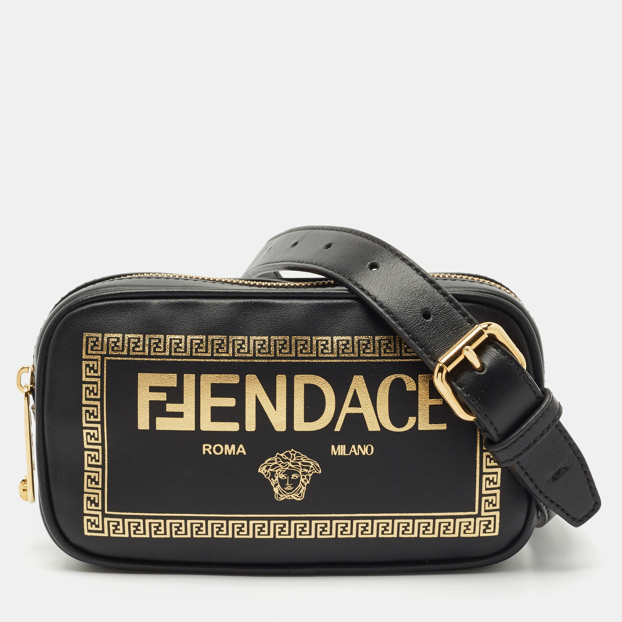 Fendi x Versace Black/Gold Leather Fendace Camera Crossbody Bag
Fendi x Versace Black/Gold Leather Fendace Camera Crossbody Bag