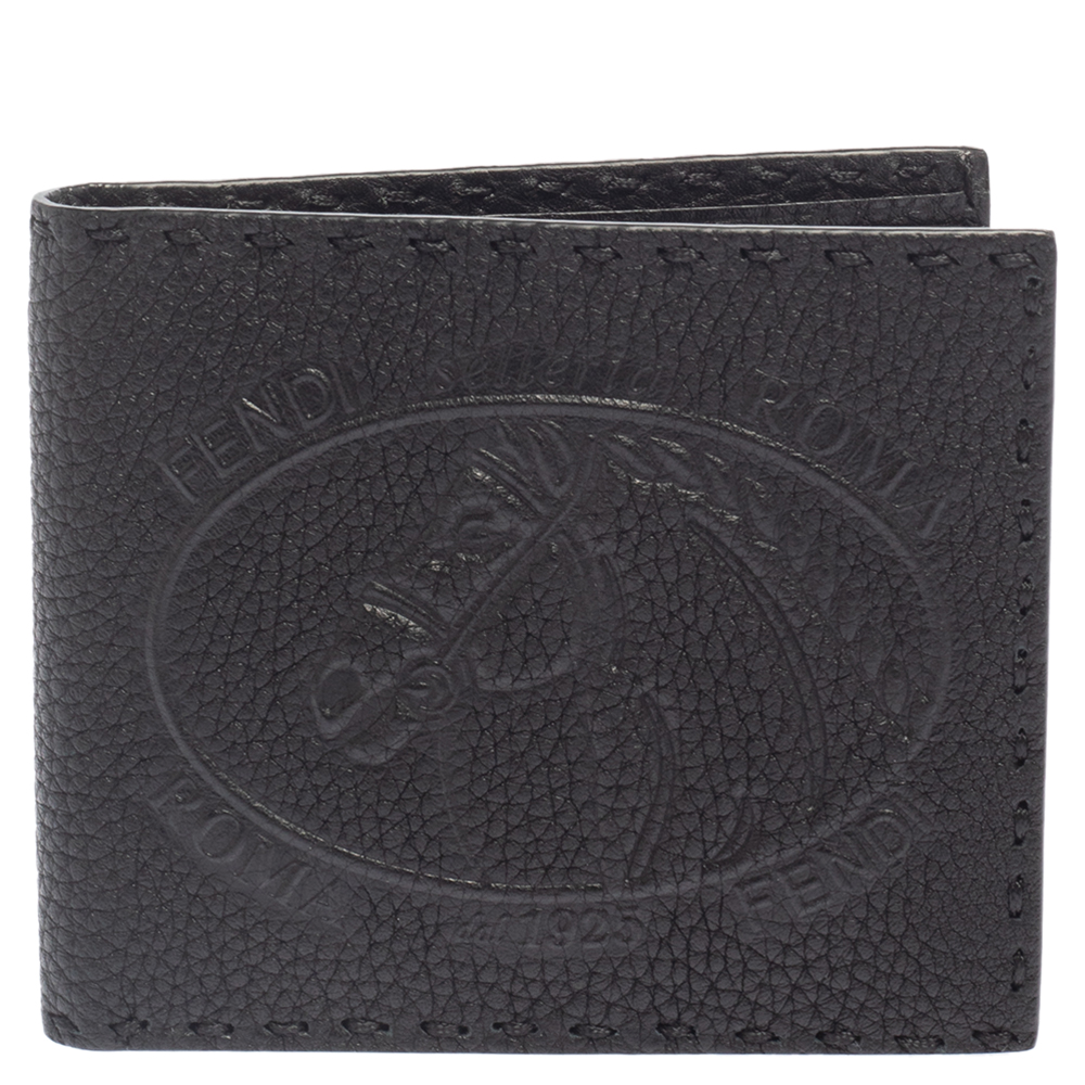 Fendi Black Embossed Leather Selleria Bifold Wallet