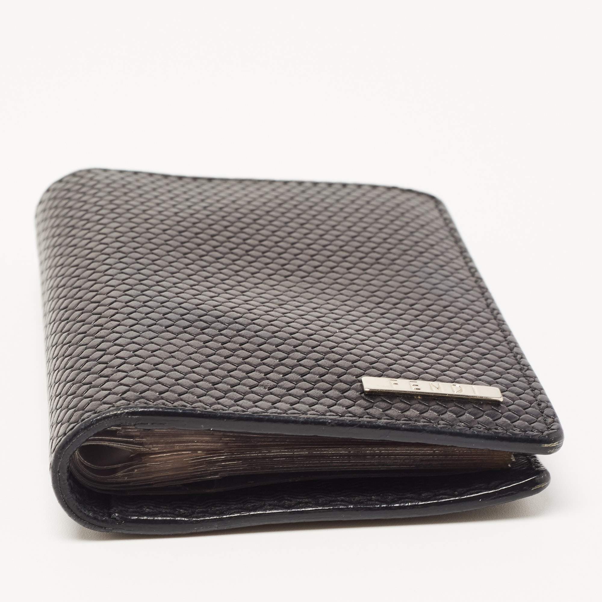 Fendi Black Textured Leather Bifold Card Case