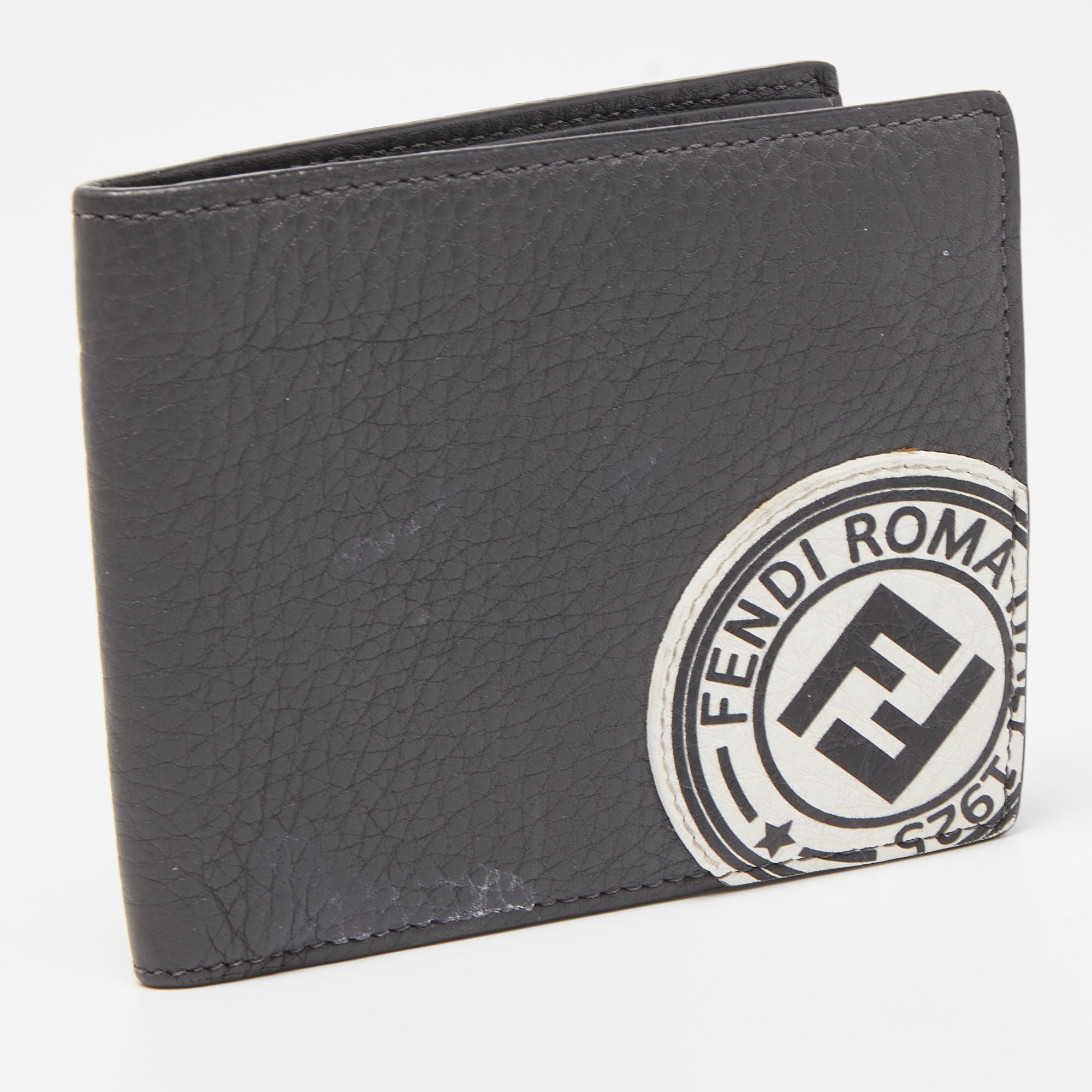 Fendi Grey Leather Roman Bifold Wallet