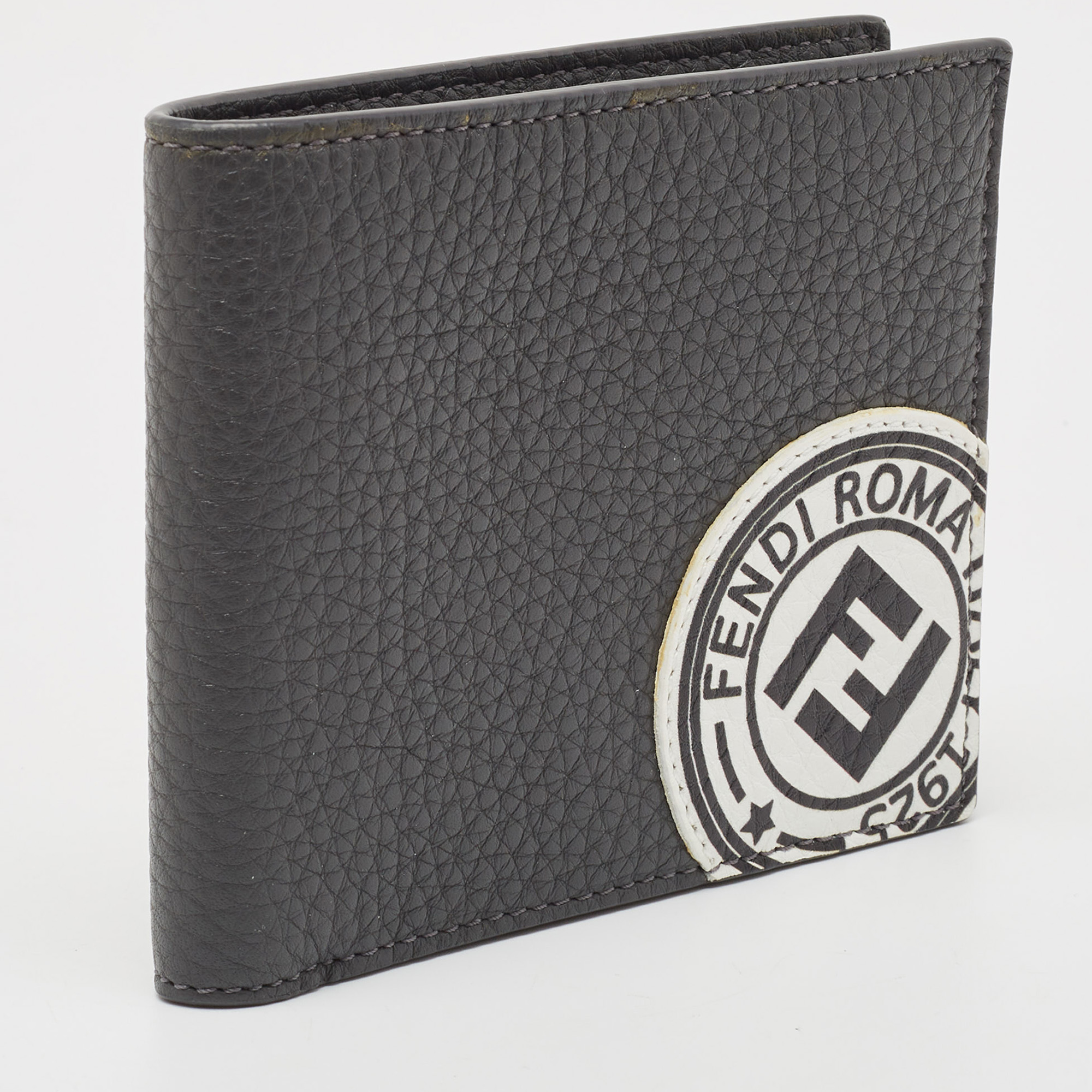 Fendi Grey Leather Roman Bifold Wallet