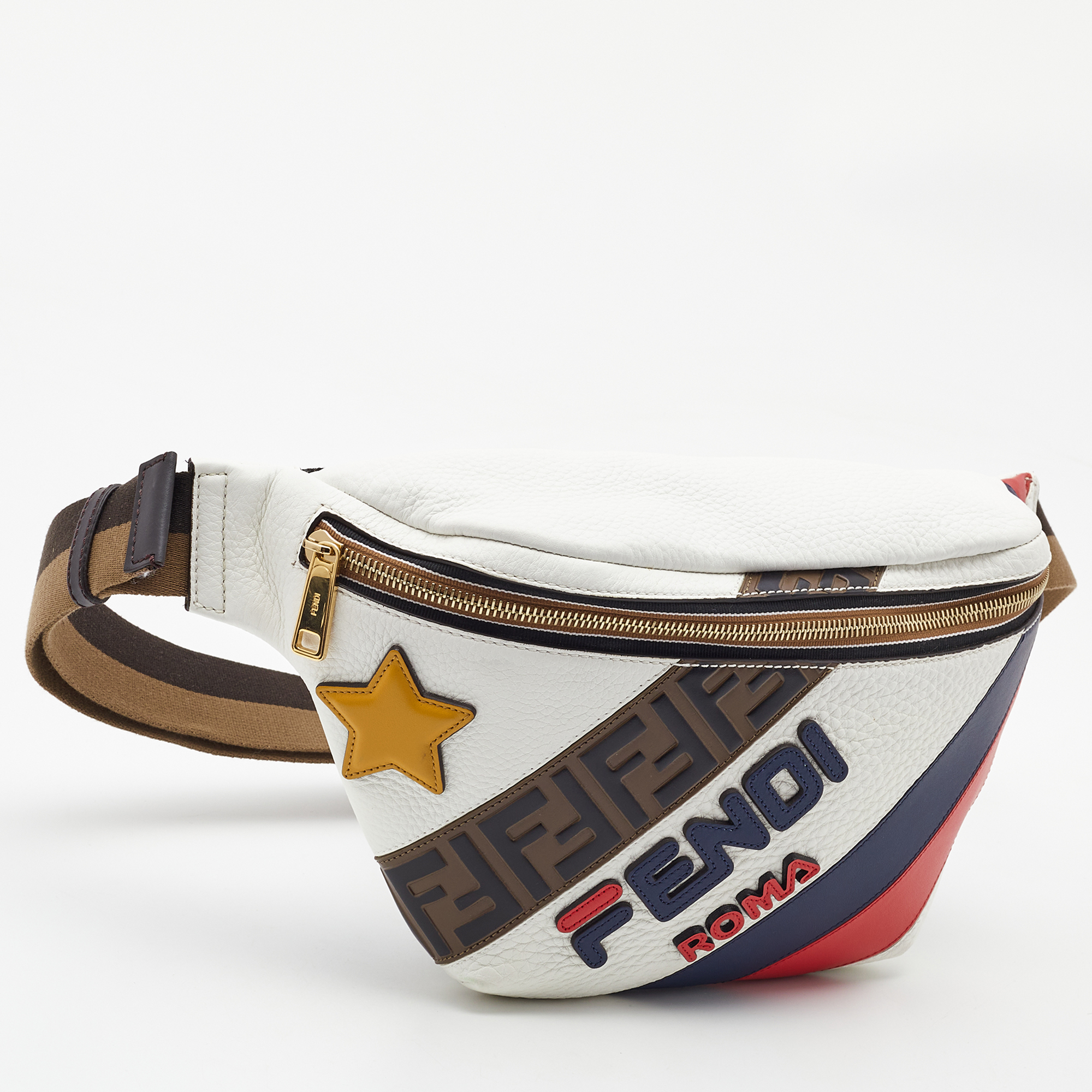 Fendi X Fila White/Multicolor Leather Belt Bag