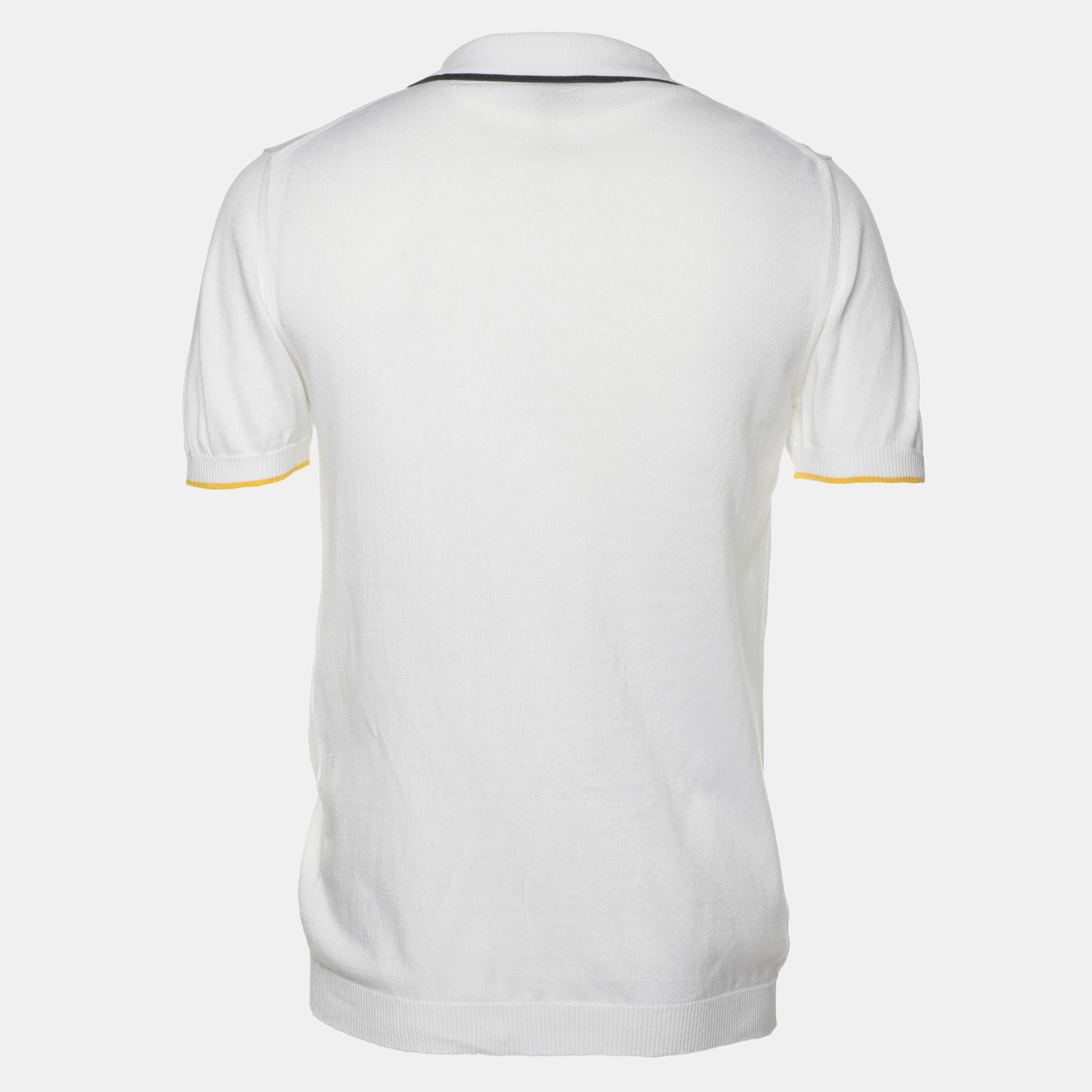 Fendi White Cotton Knit Front Button T-Shirt M