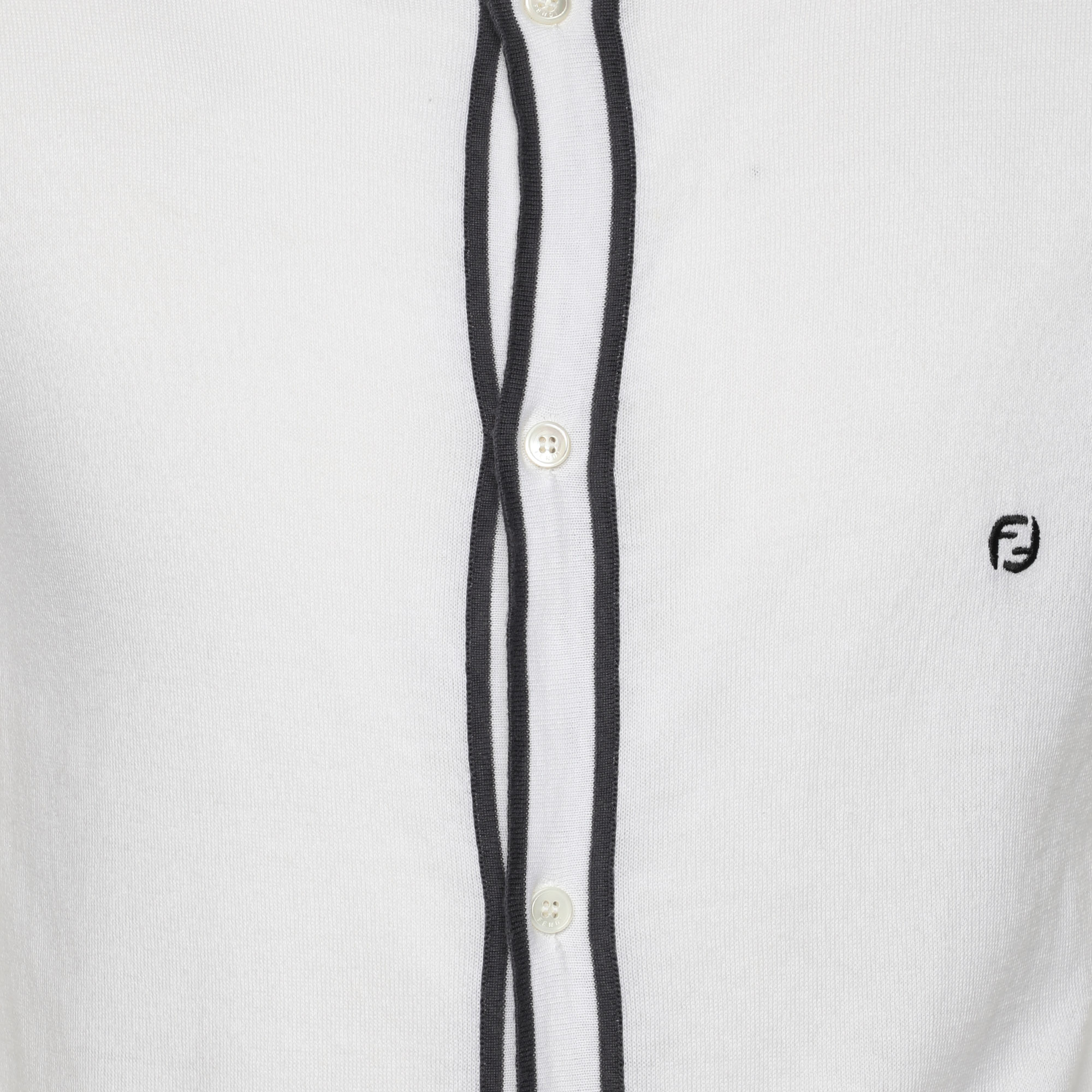 Fendi White Cotton Knit Front Button T-Shirt M