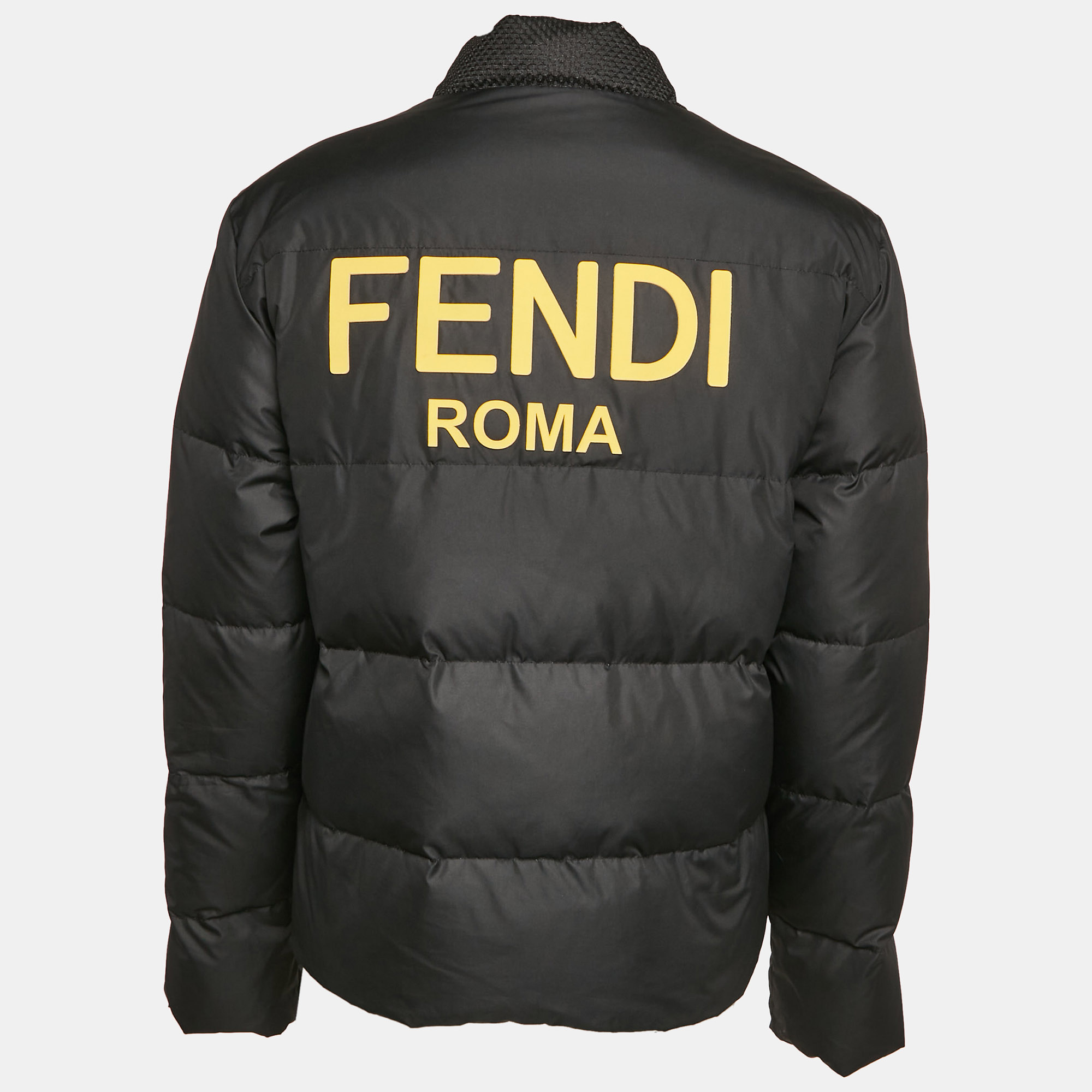 Fendi Black Logo Print Synthetic Reversible Puffer Jacket XL