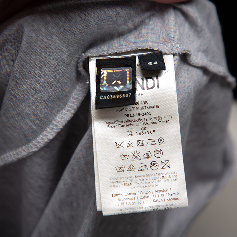 Fendi Grey Cotton Monster Eyes Leather Patch Detail Crewneck T-Shirt XXL
