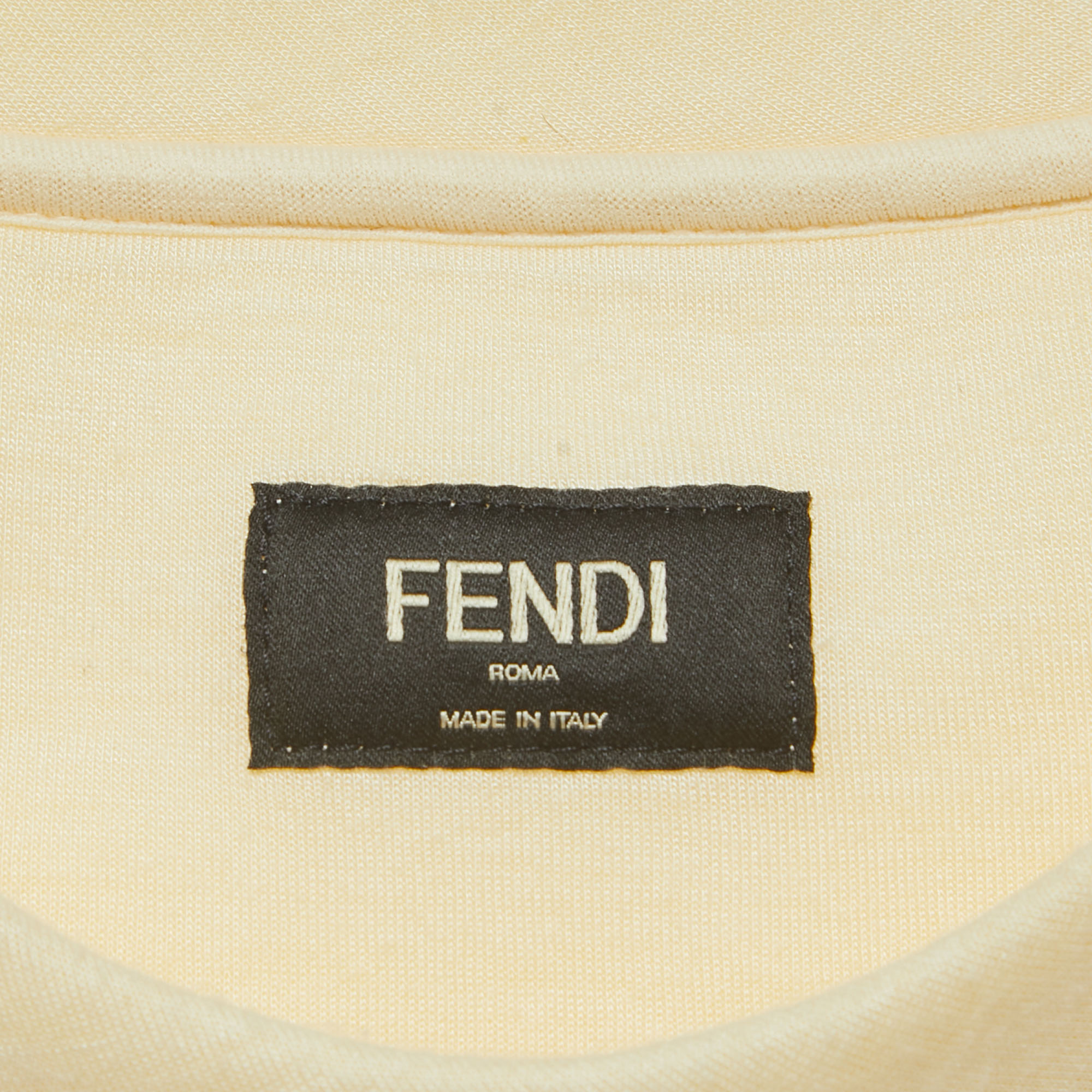 Fendi Light Yellow Frog Embroidered Knit Crew Neck Sweatshirt M