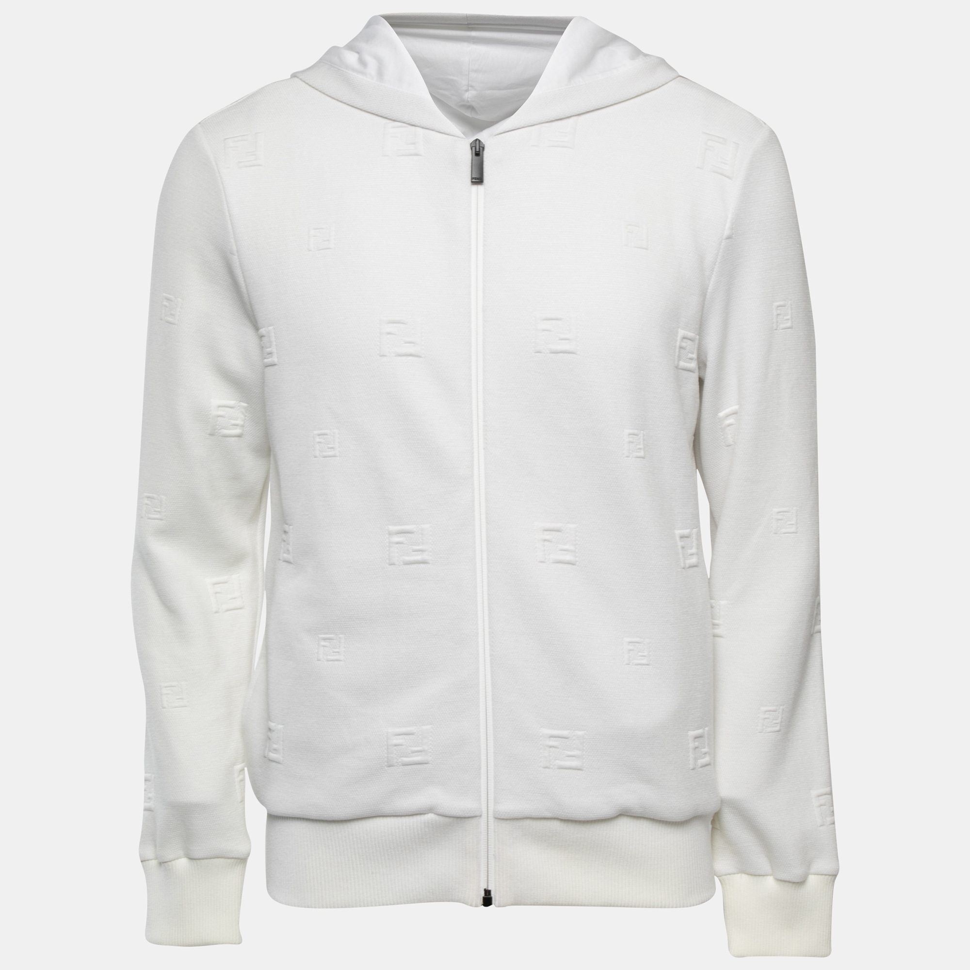 Fendi White FF Embroidered Jersey Knit Zip-Up Jacket S