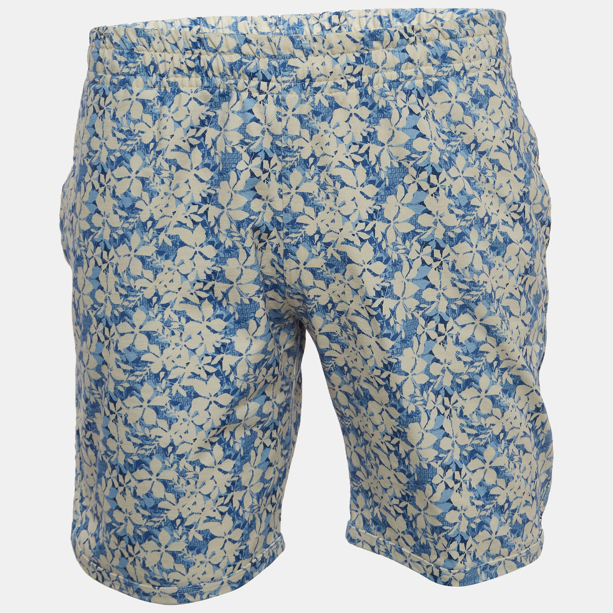 Fendi Blue Floral Print Cotton Drawstring Shorts L