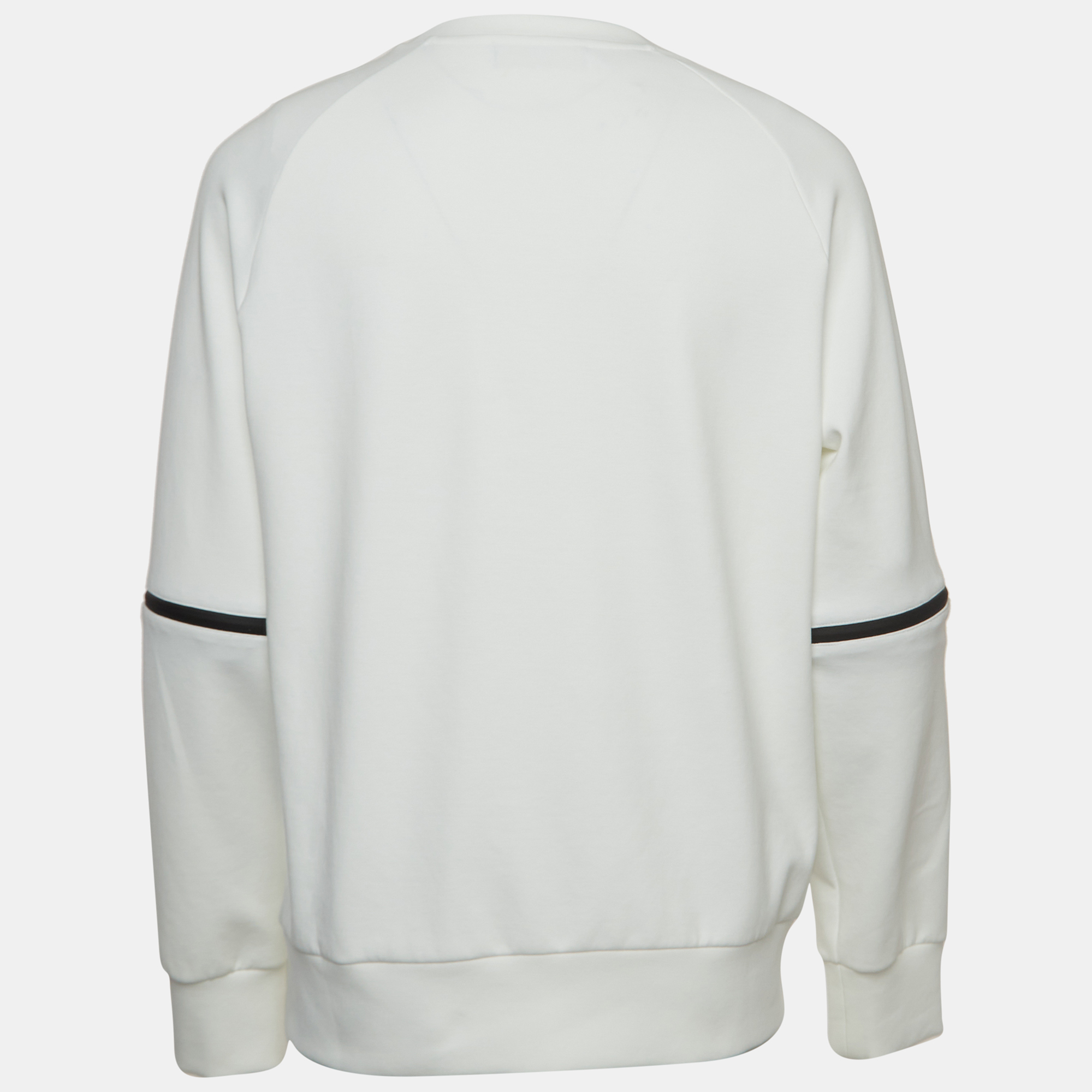 

Fendi White Cotton Logo Patch Zipper Sleeve Detail Round Neck Sweater