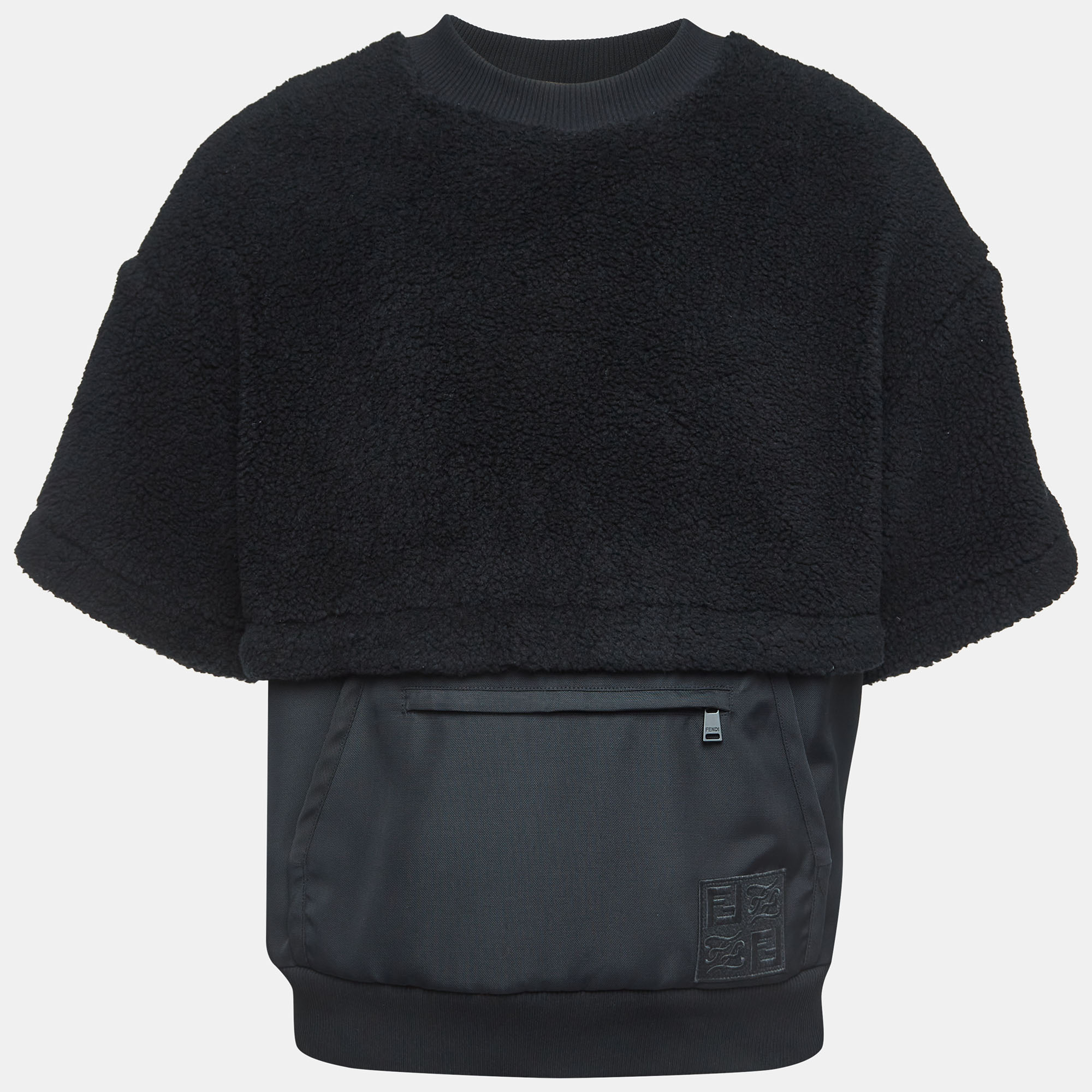 

Fendi Black Shearling Pocket Detail Crew Neck Sweater