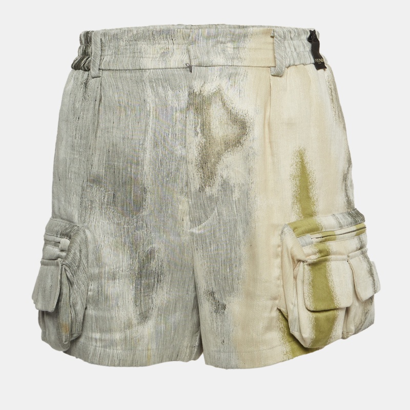 Fendi multicolor abstract print linen blend cargo shorts m