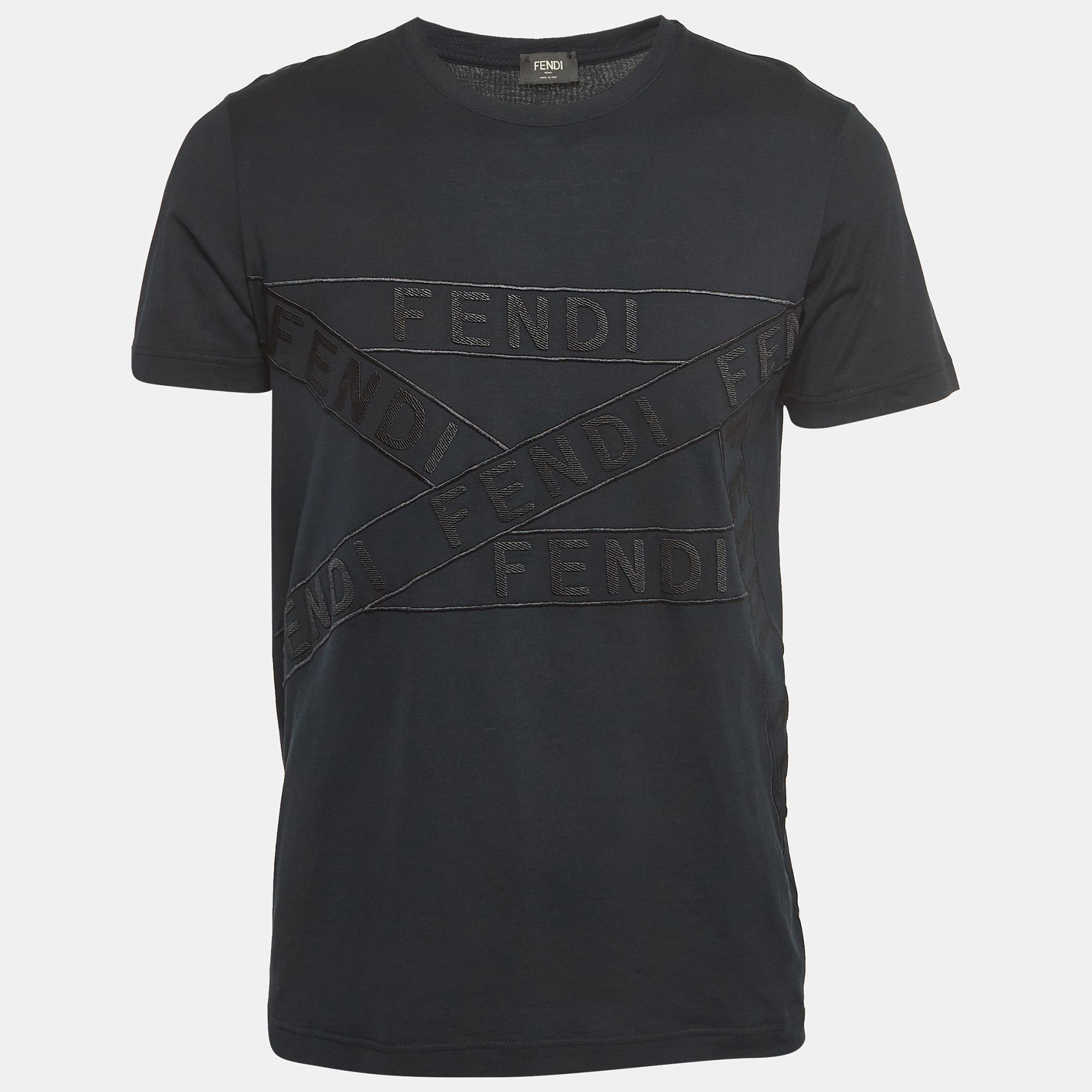 Fendi black logo embroidered cotton jersey t-shirt l