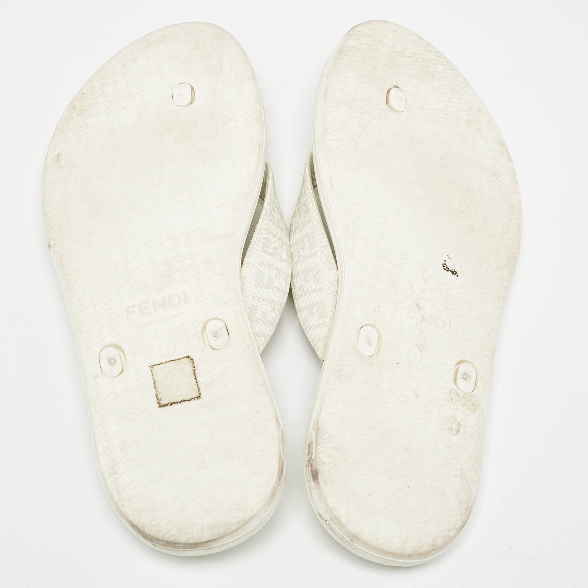 Fendi White Zucca Coated Canvas Thong Sandals Size  45