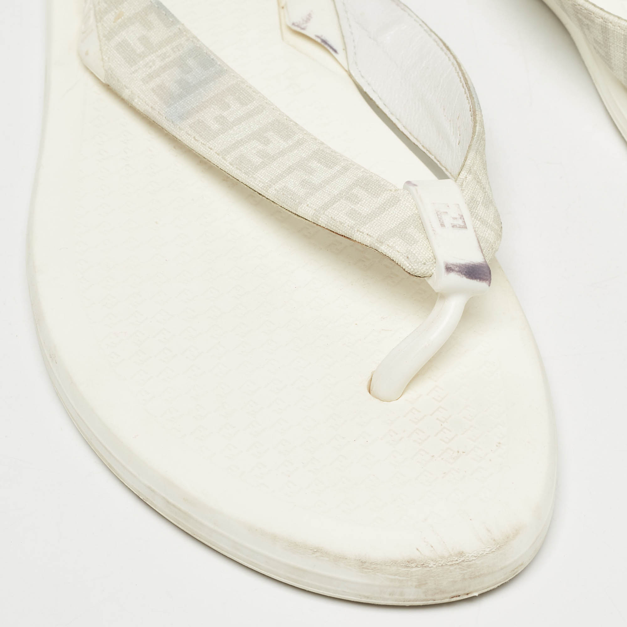 Fendi White Zucca Coated Canvas Thong Sandals Size  45