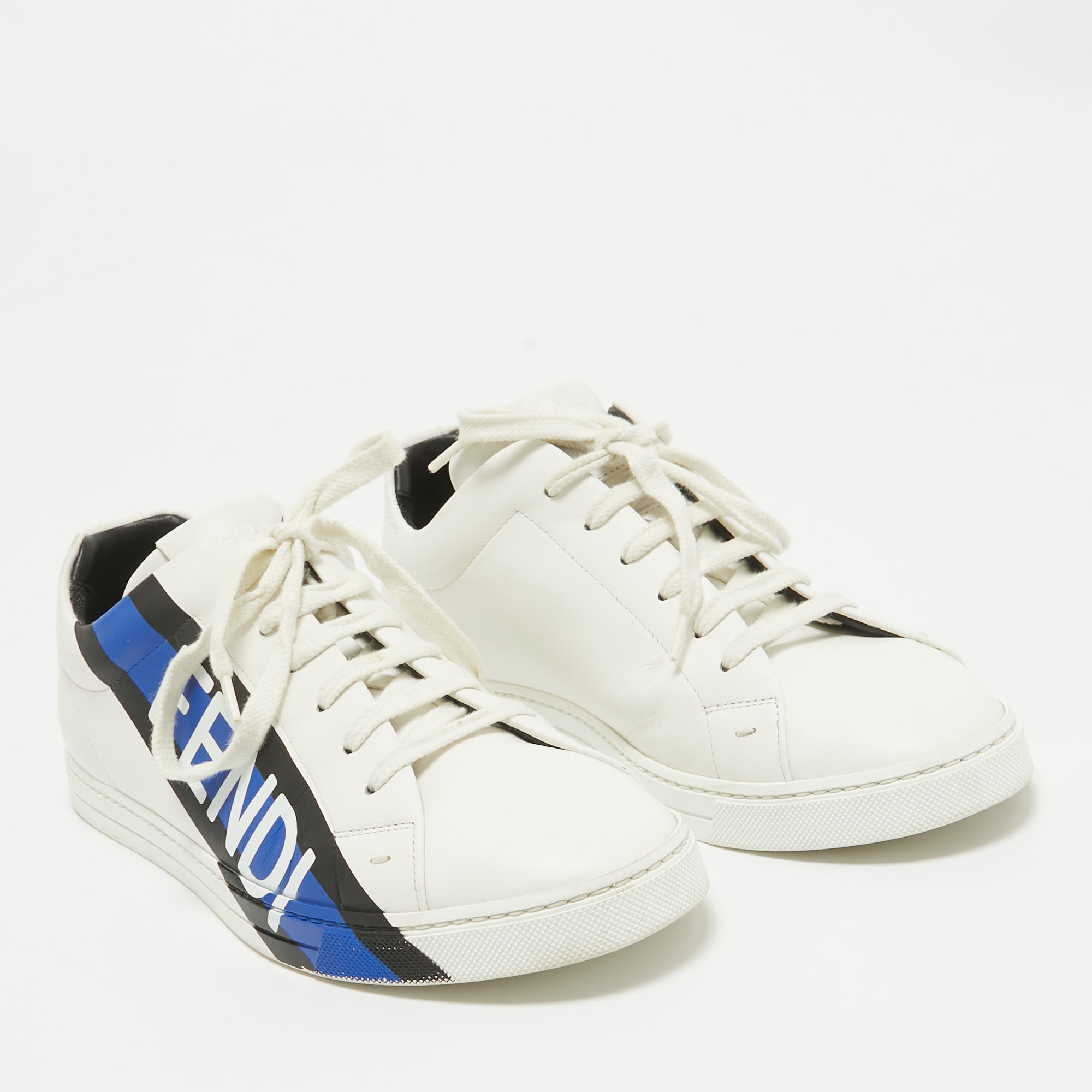 Fendi White Leather Fendi Logo Lace Up Sneakers Size 42