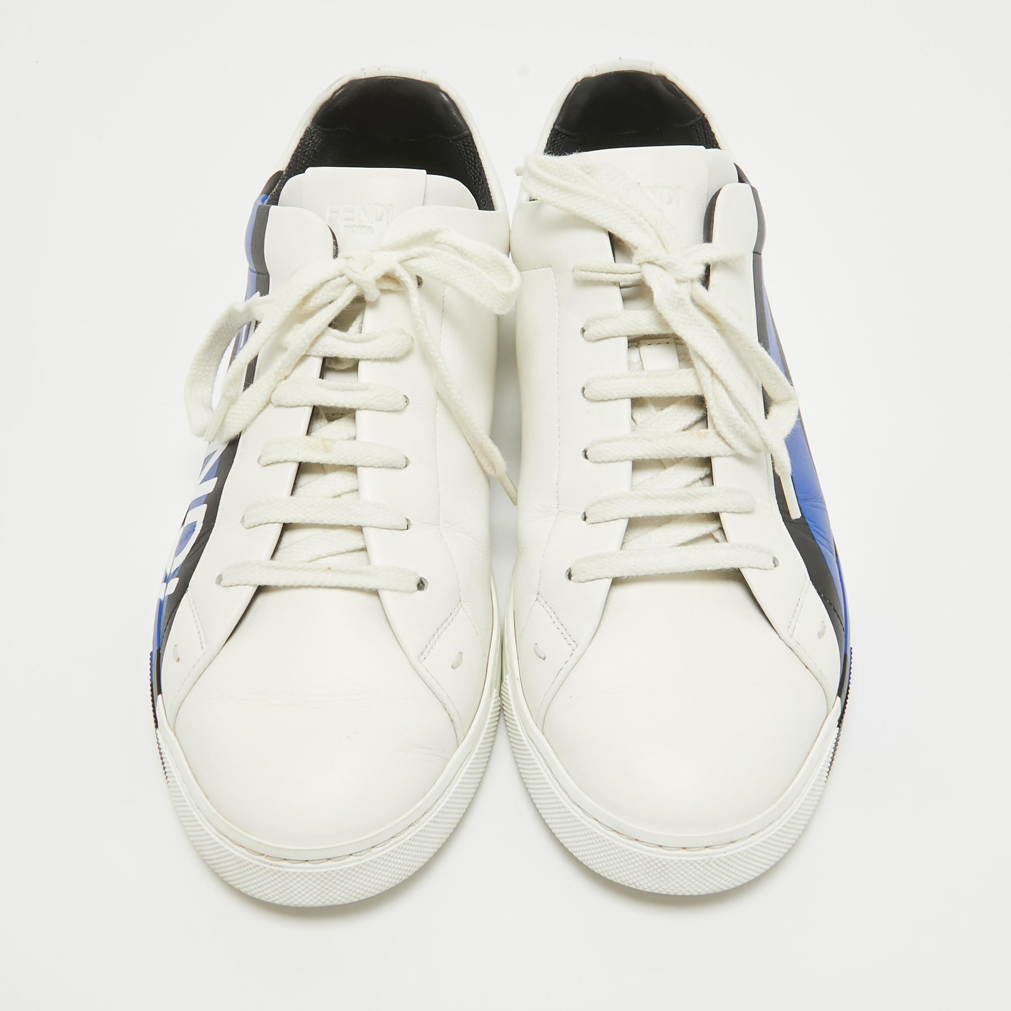 Fendi White Leather Fendi Logo Lace Up Sneakers Size 42