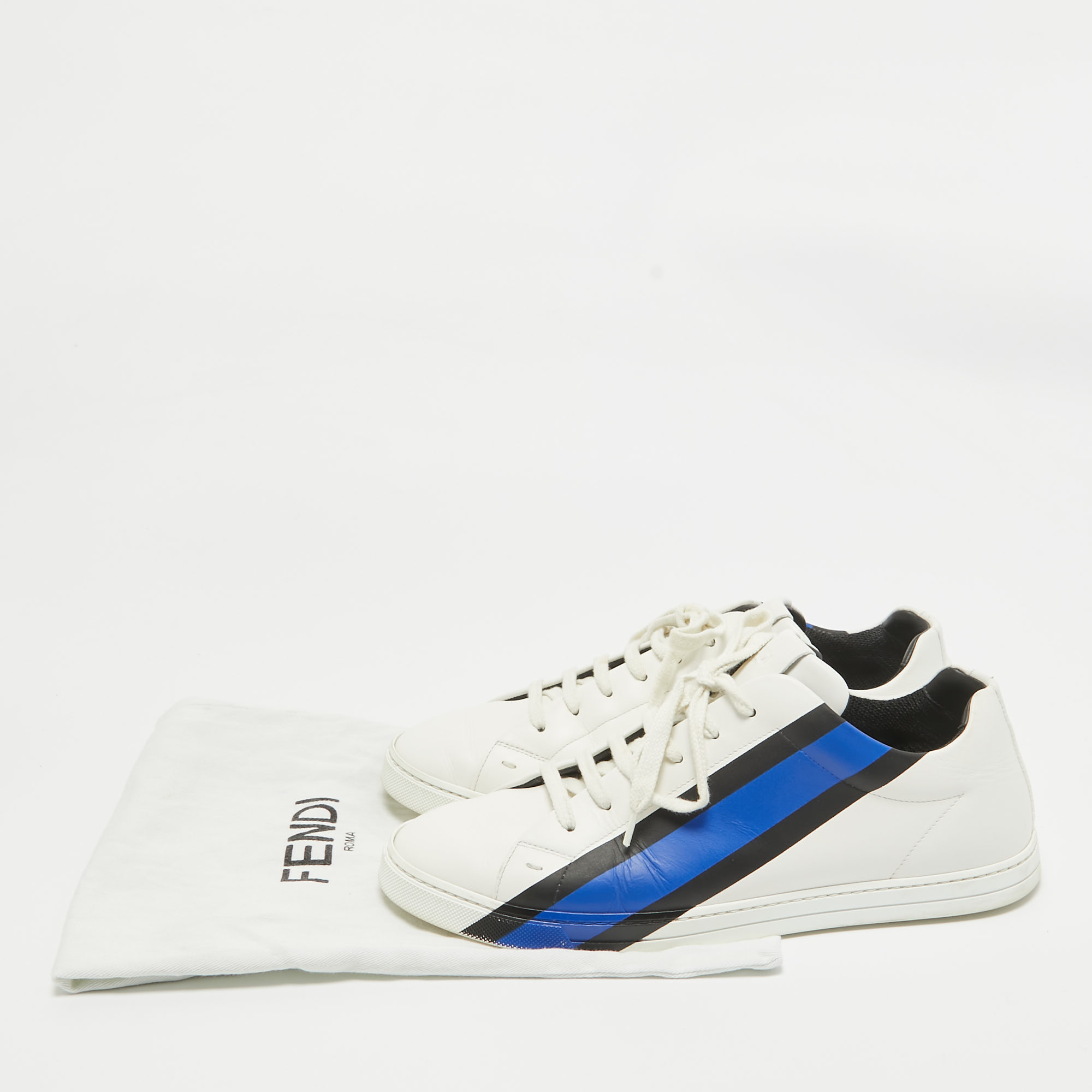 Fendi White Leather Fendi Logo Lace Up Sneakers Size 42