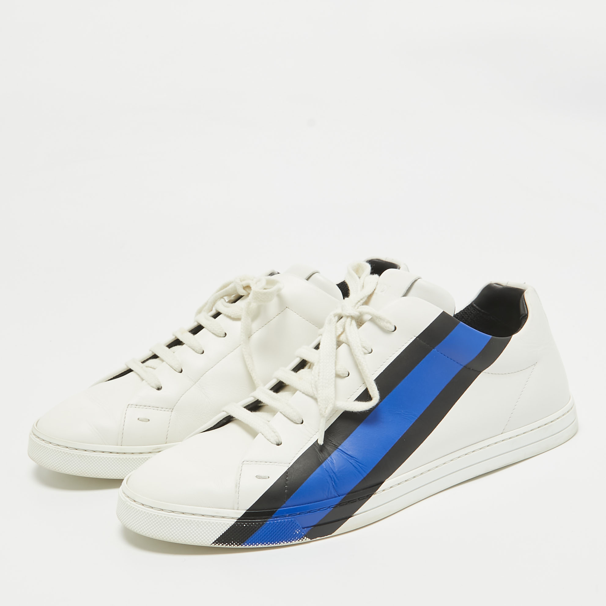 Fendi White Leather Fendi Logo Lace Up Sneakers Size 42