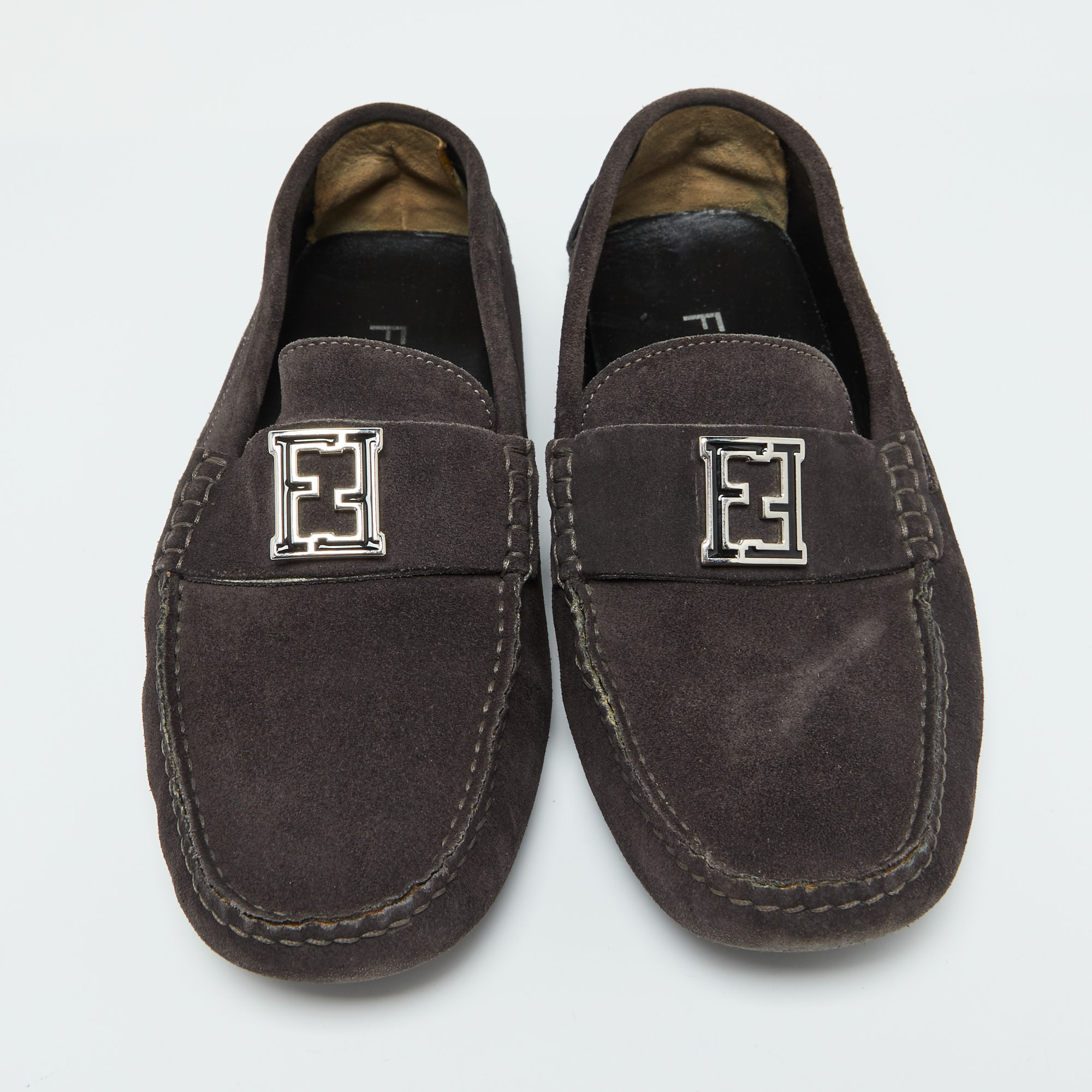 Fendi Dark Grey Suede Slip On Driving Loafers Size 40