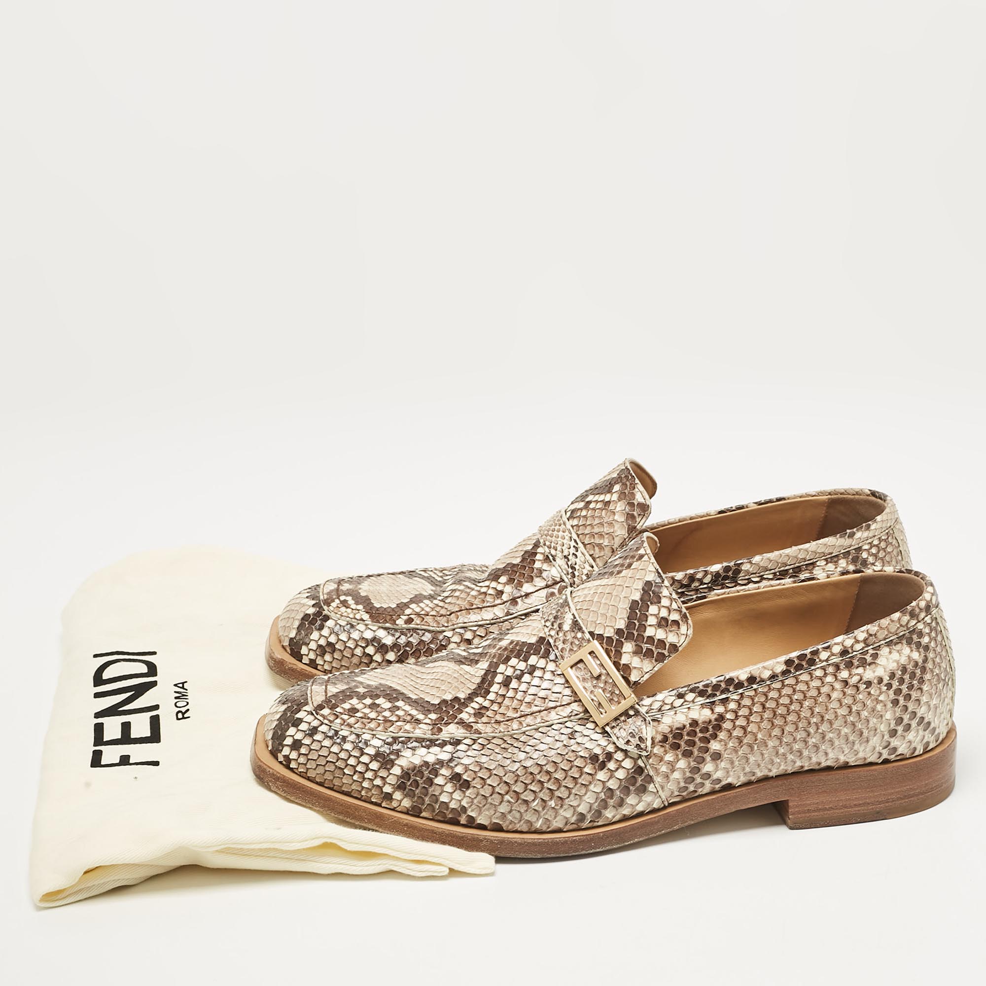 Fendi Beige Python Leather Slip On Loafers Size 42