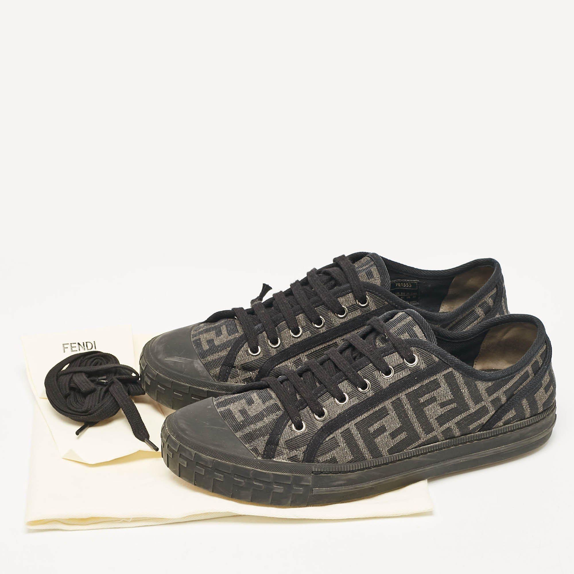 Fendi Black Canvas FF Summary Low Top Sneakers Size 41