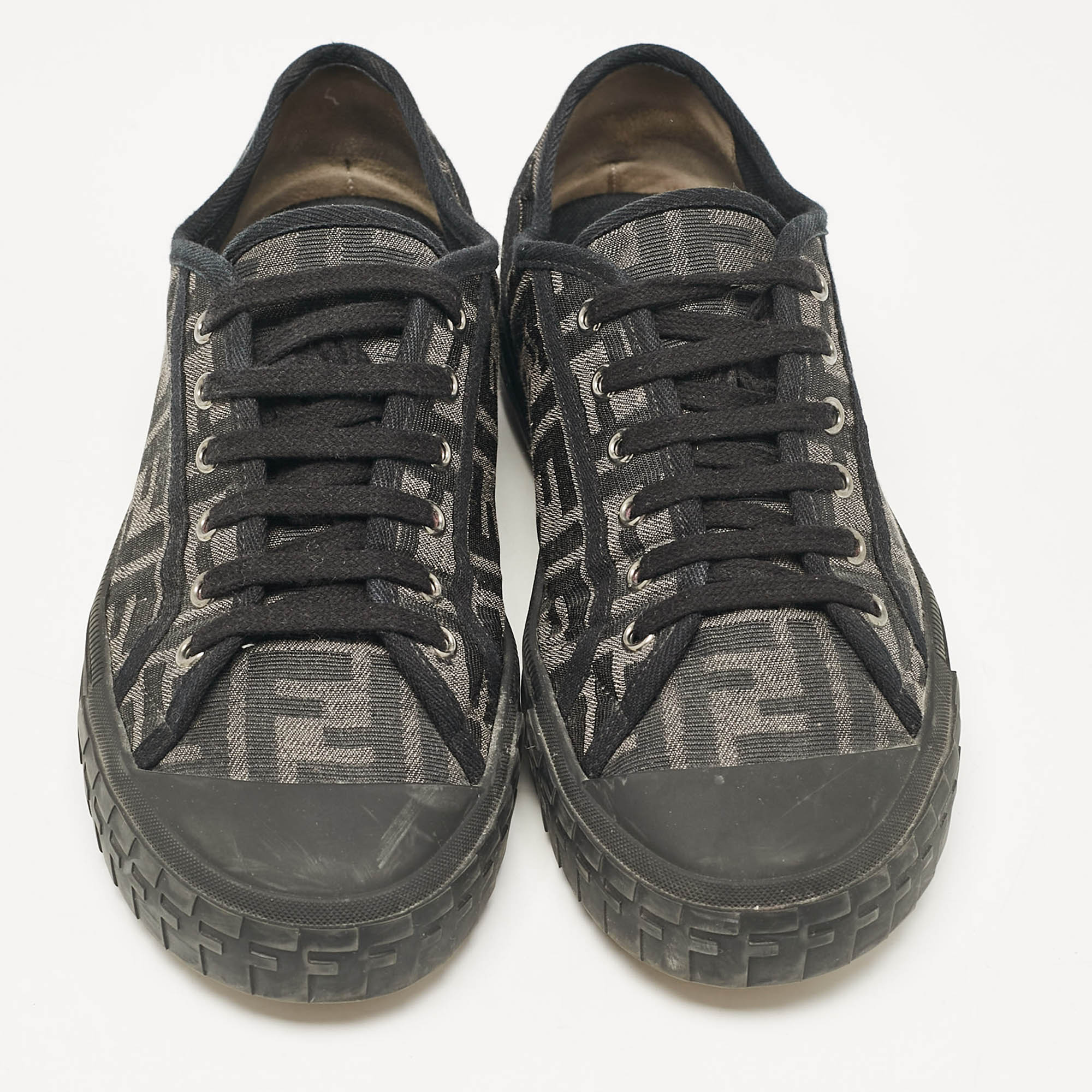 Fendi Black Canvas FF Summary Low Top Sneakers Size 41