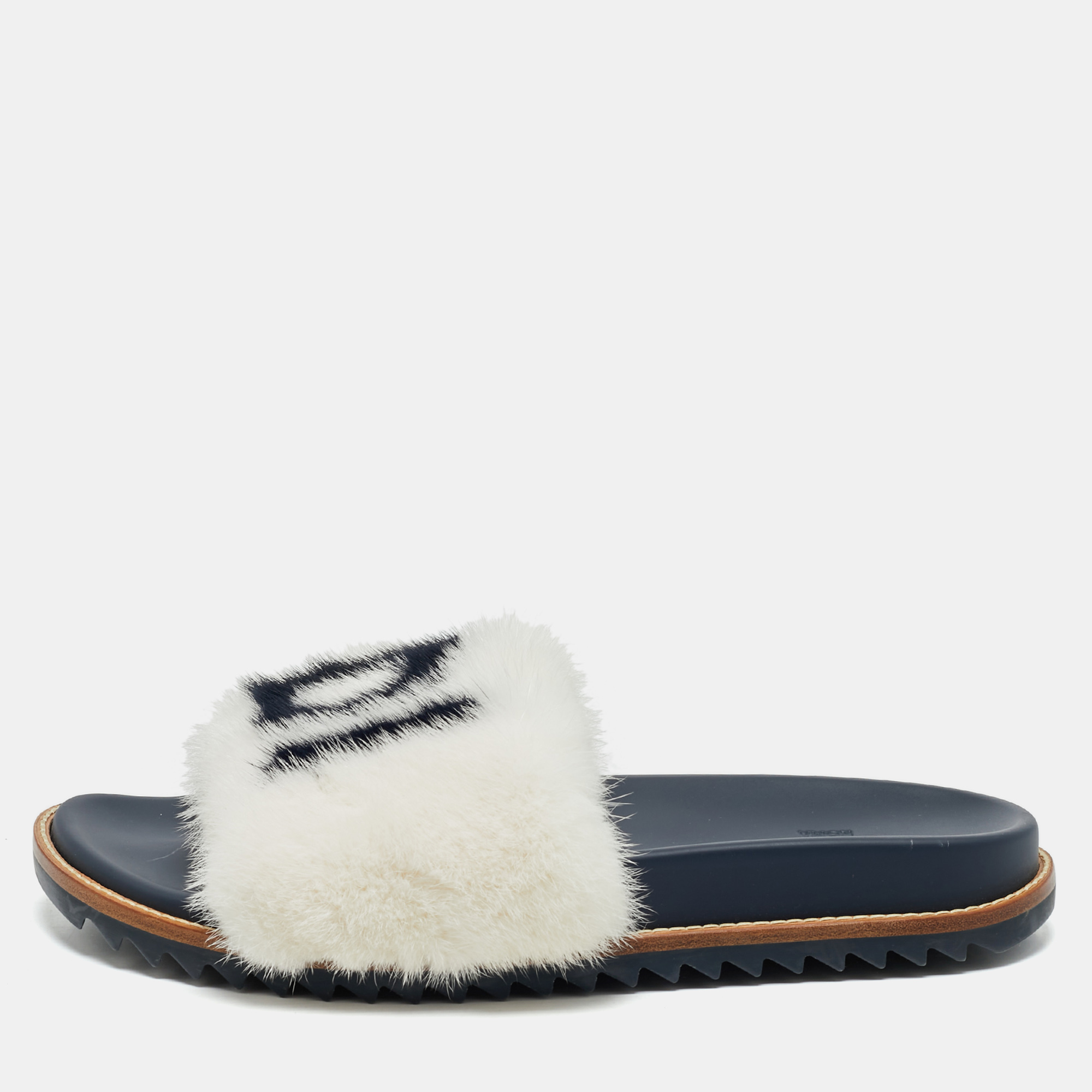 Fendi x Fila Black Mink Fur Logo Mania Slide Sandals Size 41, White
Fendi x Fila Black Mink Fur Logo Mania Slide Sandals Size 41, White