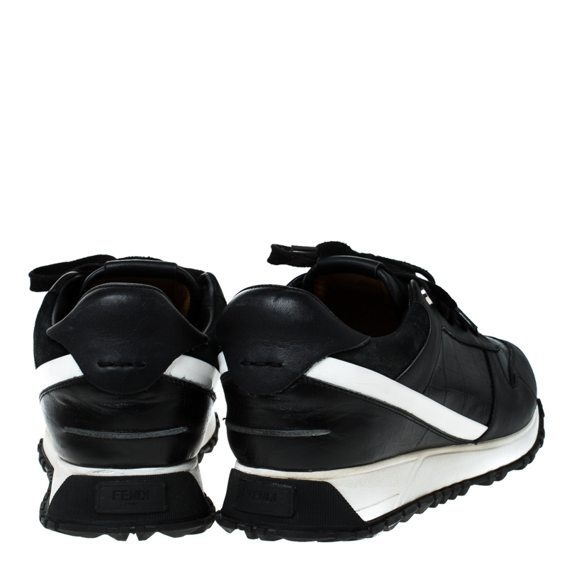 Fendi Black Croc Embossed Leather Sneakers Size 41
