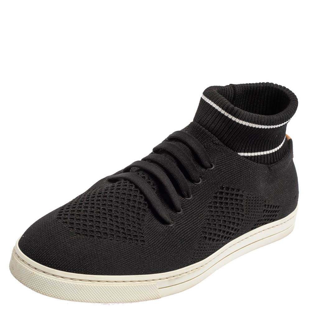 Fendi Black/White Knit Fabric Sock Low Top Sneakers Size 41