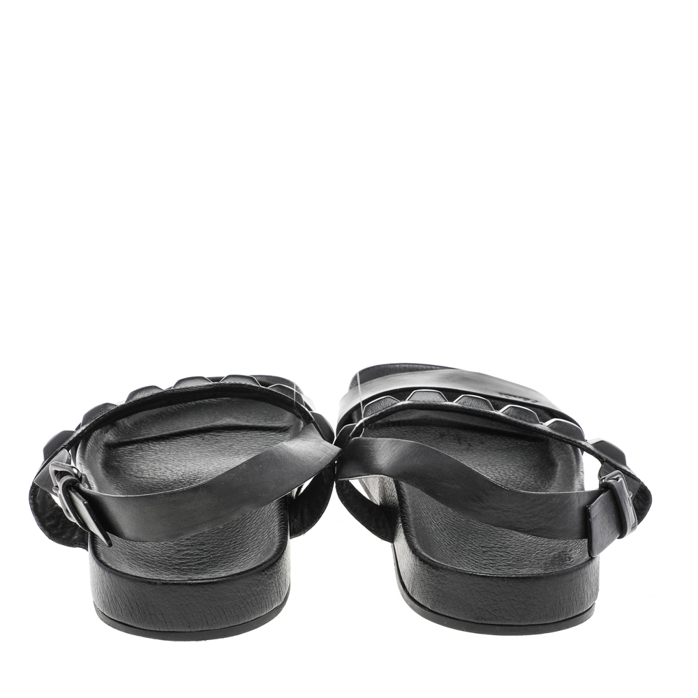 Fendi Black Leather Logo Flat Sandals Size 41