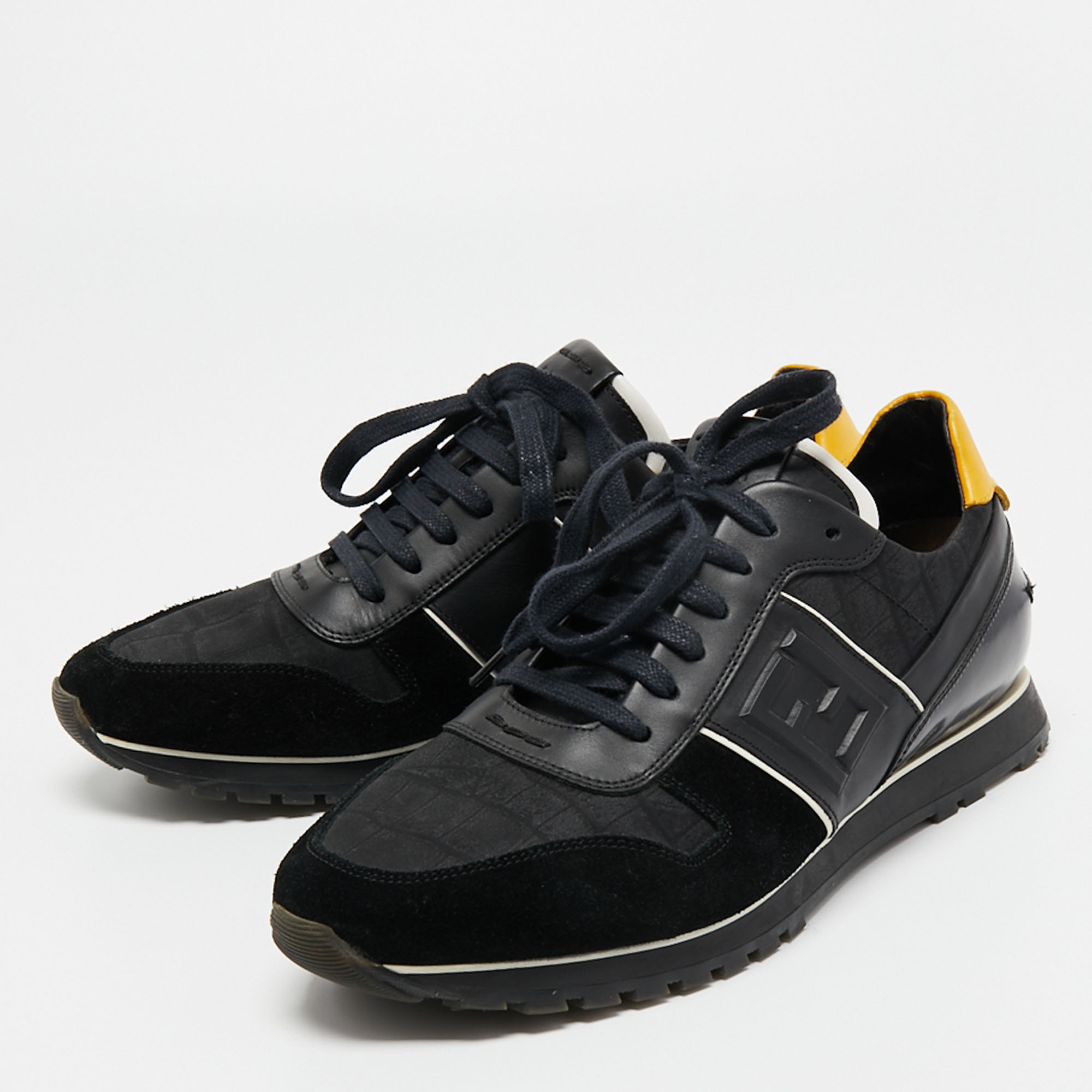Fendi Black/Yellow Leather, Suede and Printed Fabric Low Top Sneakers Size
Fendi Black/Yellow Leather, Suede and Printed Fabric Low Top Sneakers Size