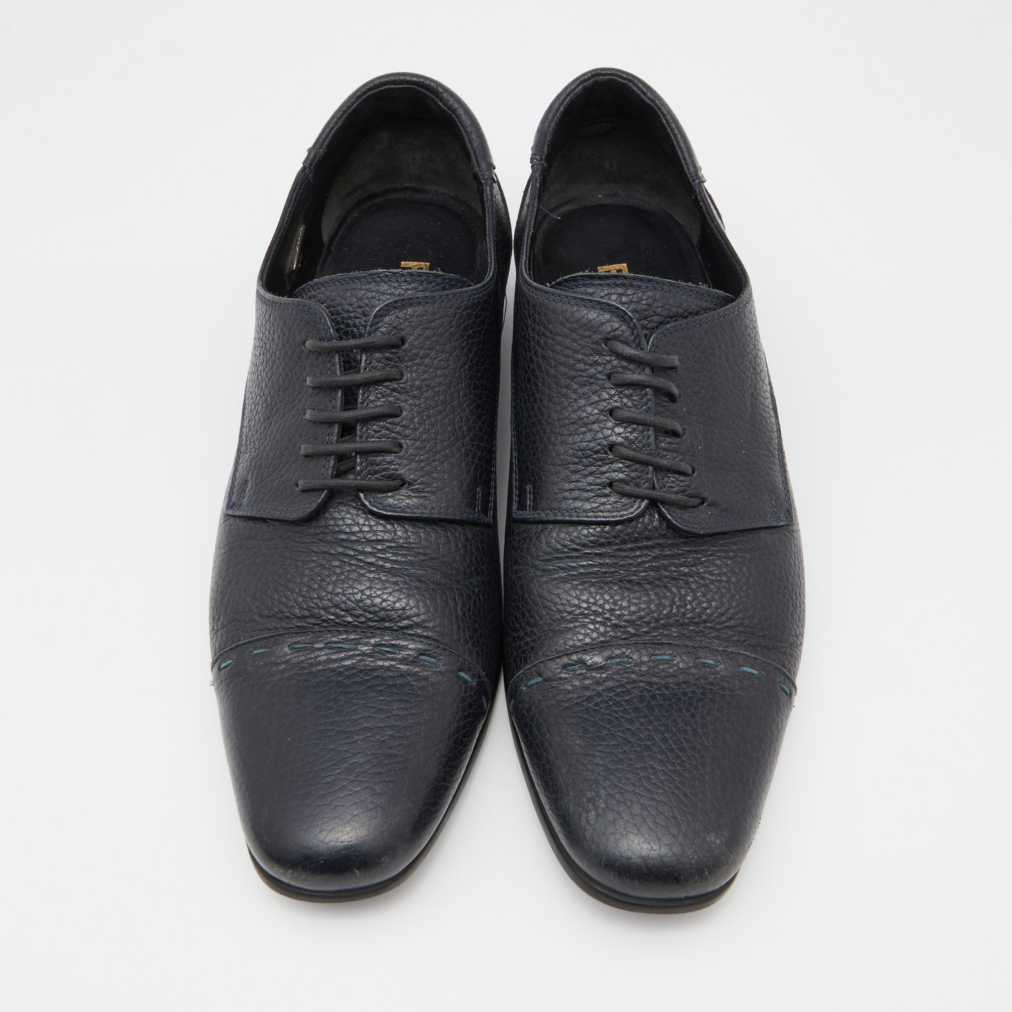 Fendi Black Leather Cap Toe Lace Up Oxford Size 41