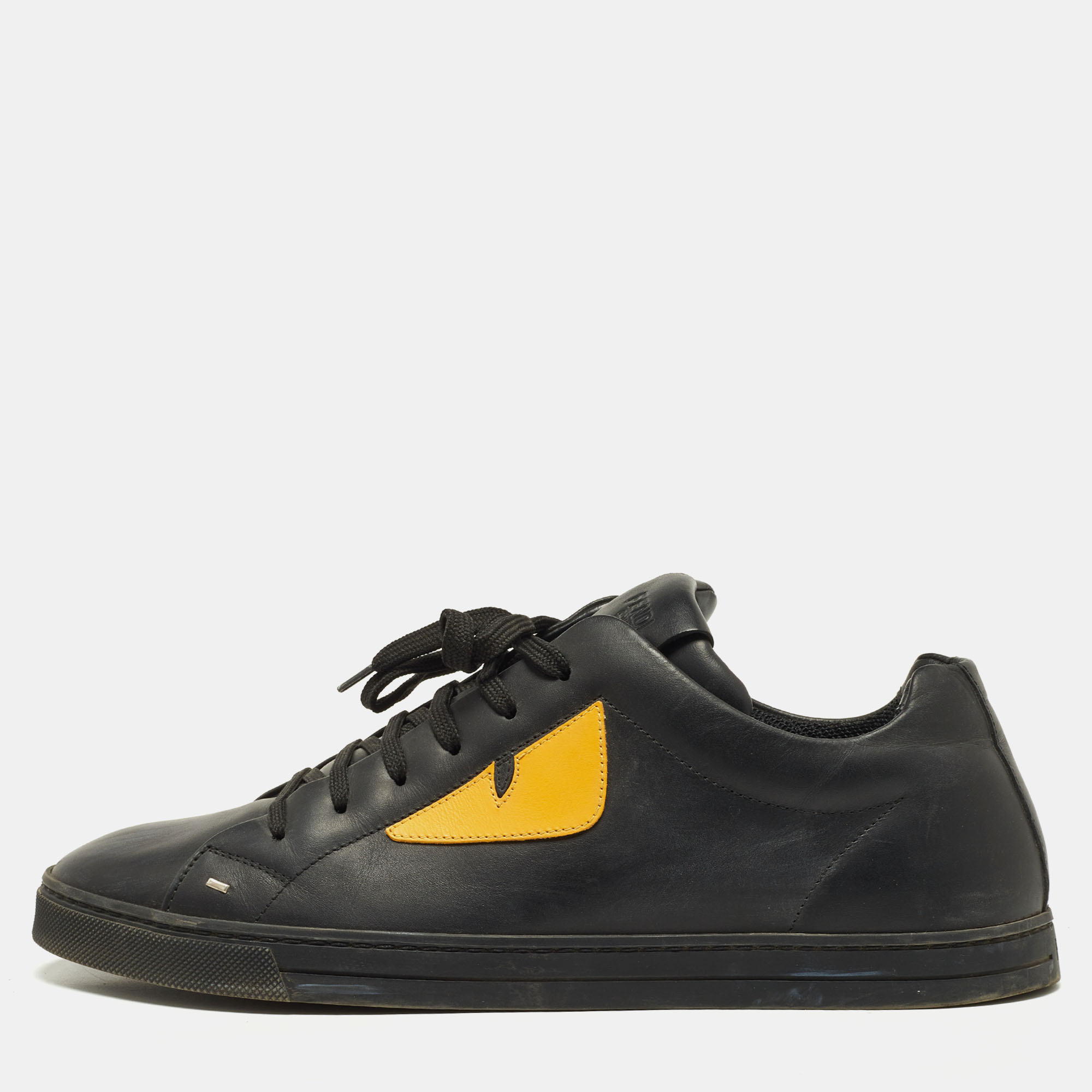 Fendi Black/Yellow Leather Monster Eye Low Top Sneakers Size 41
