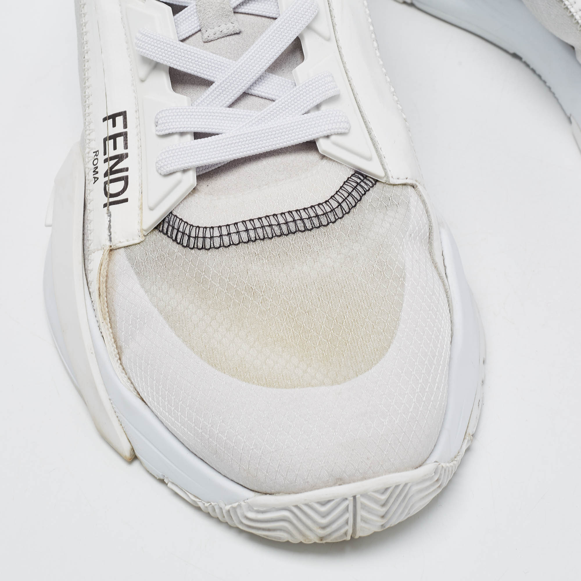 Fendi White/Grey Mesh And Suede Flow Sneakers Size 45