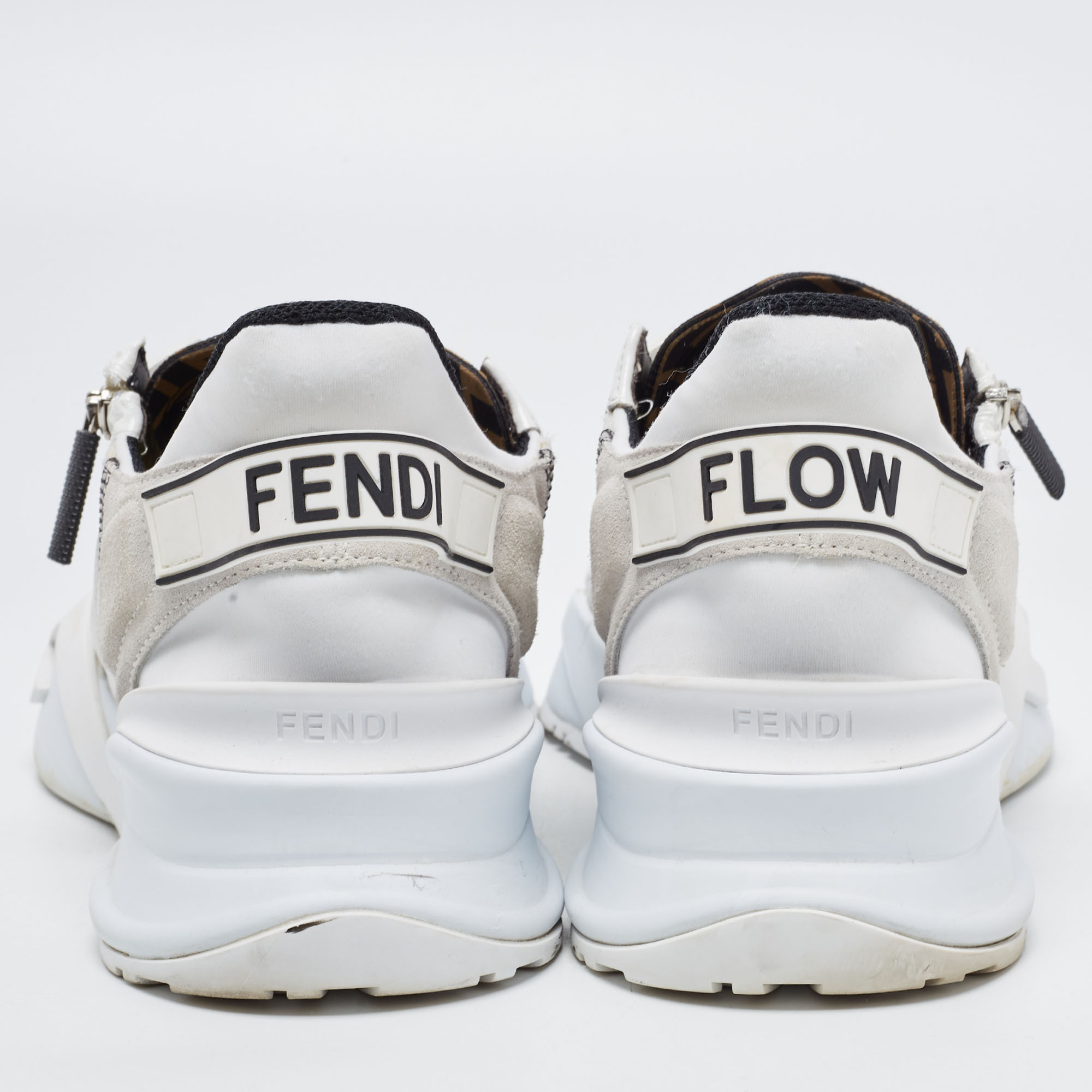 Fendi White/Grey Mesh And Suede Flow Sneakers Size 45
