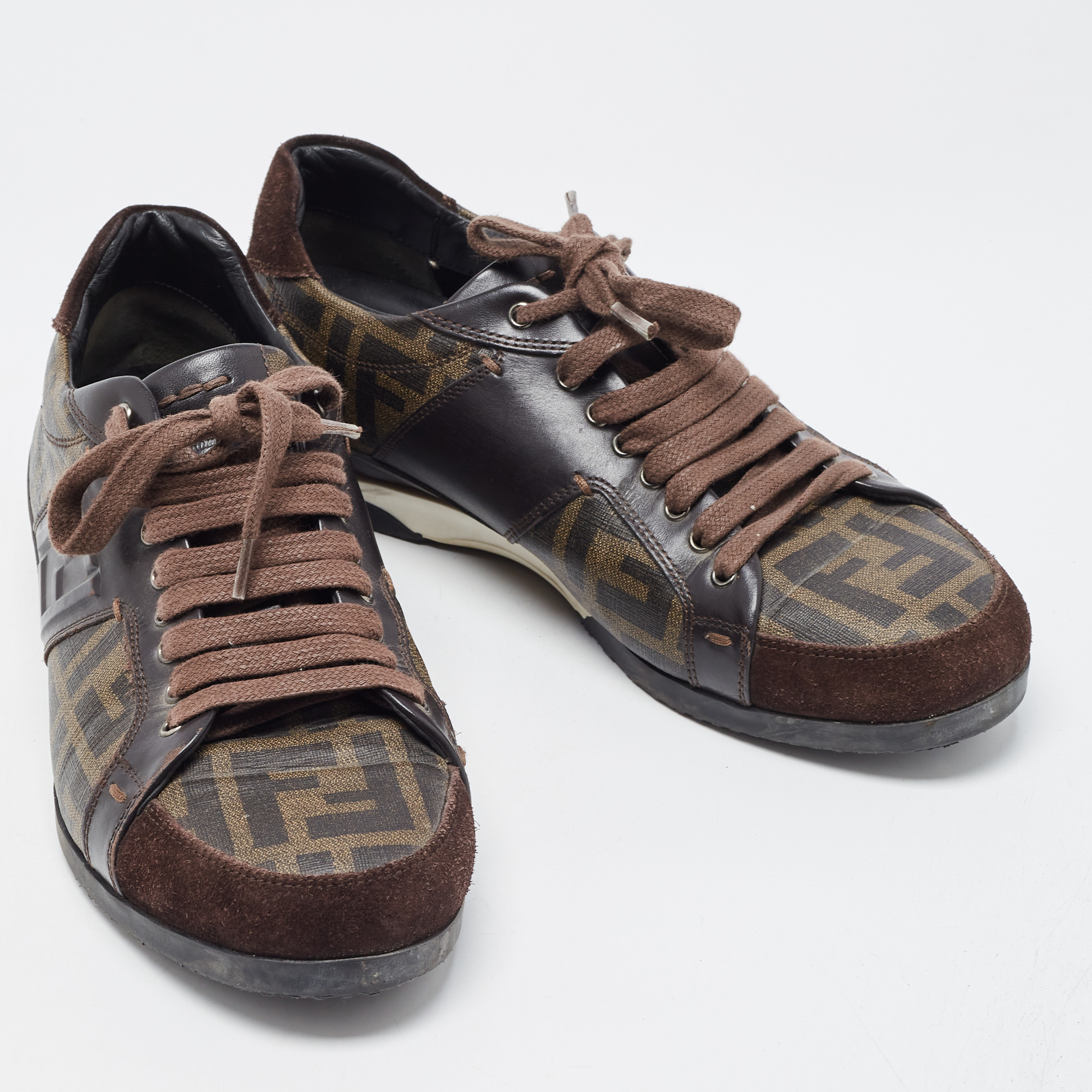 Fendi Brown Zucca Canvas And Leather Low Top Sneakers Size 40