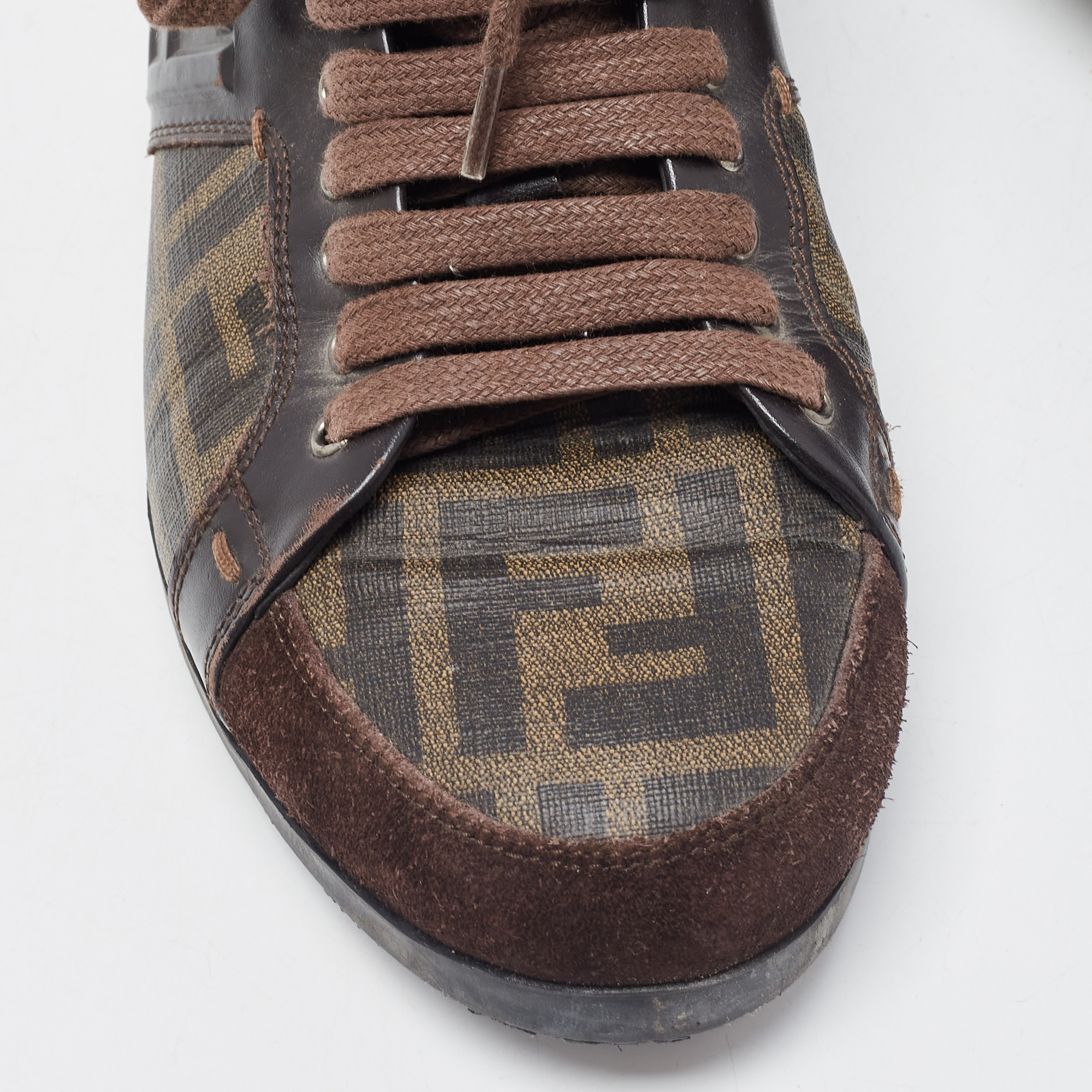 Fendi Brown Zucca Canvas And Leather Low Top Sneakers Size 40