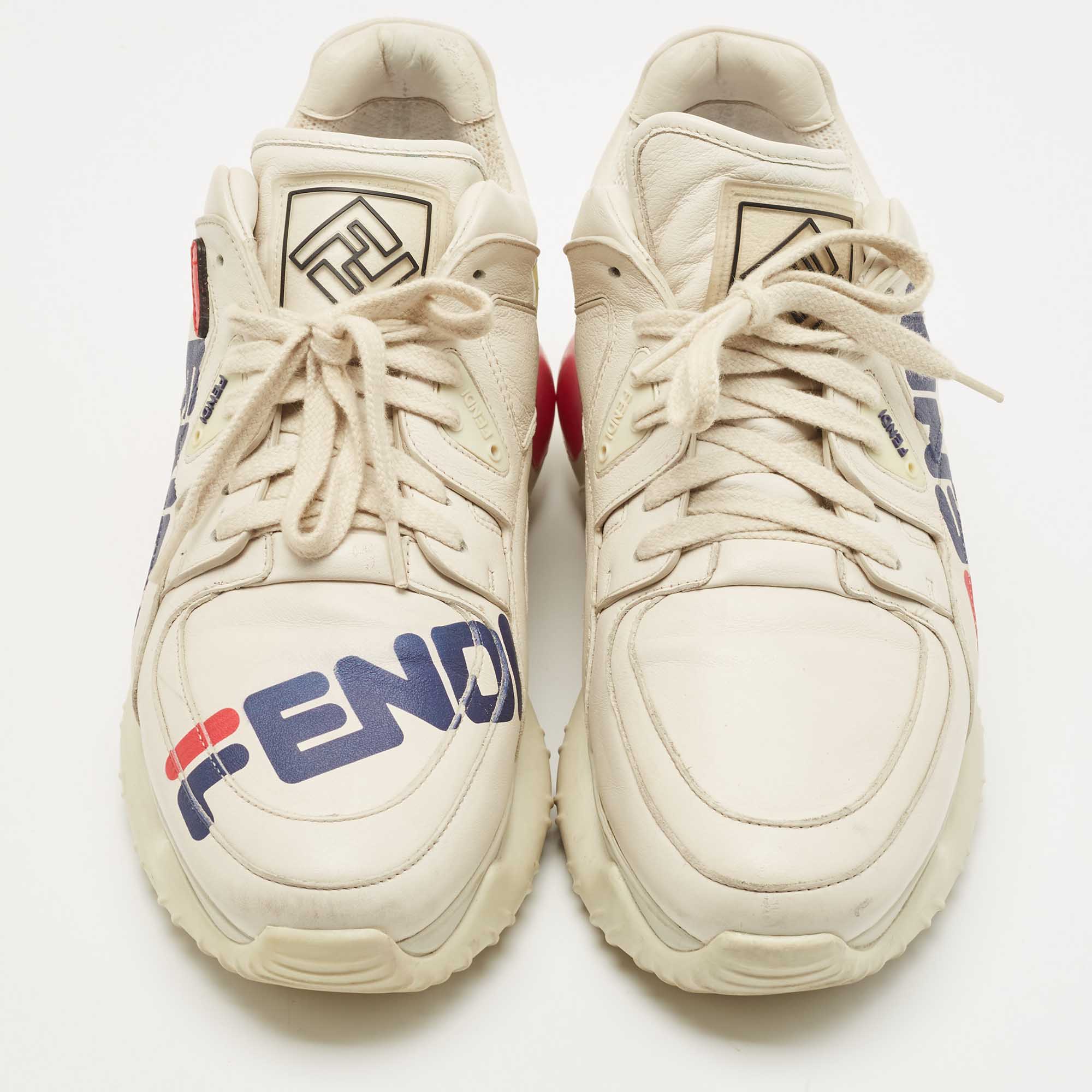 Fendi Cream Leather Fendi Fila Mania Logo Low Top Sneakers Size 42