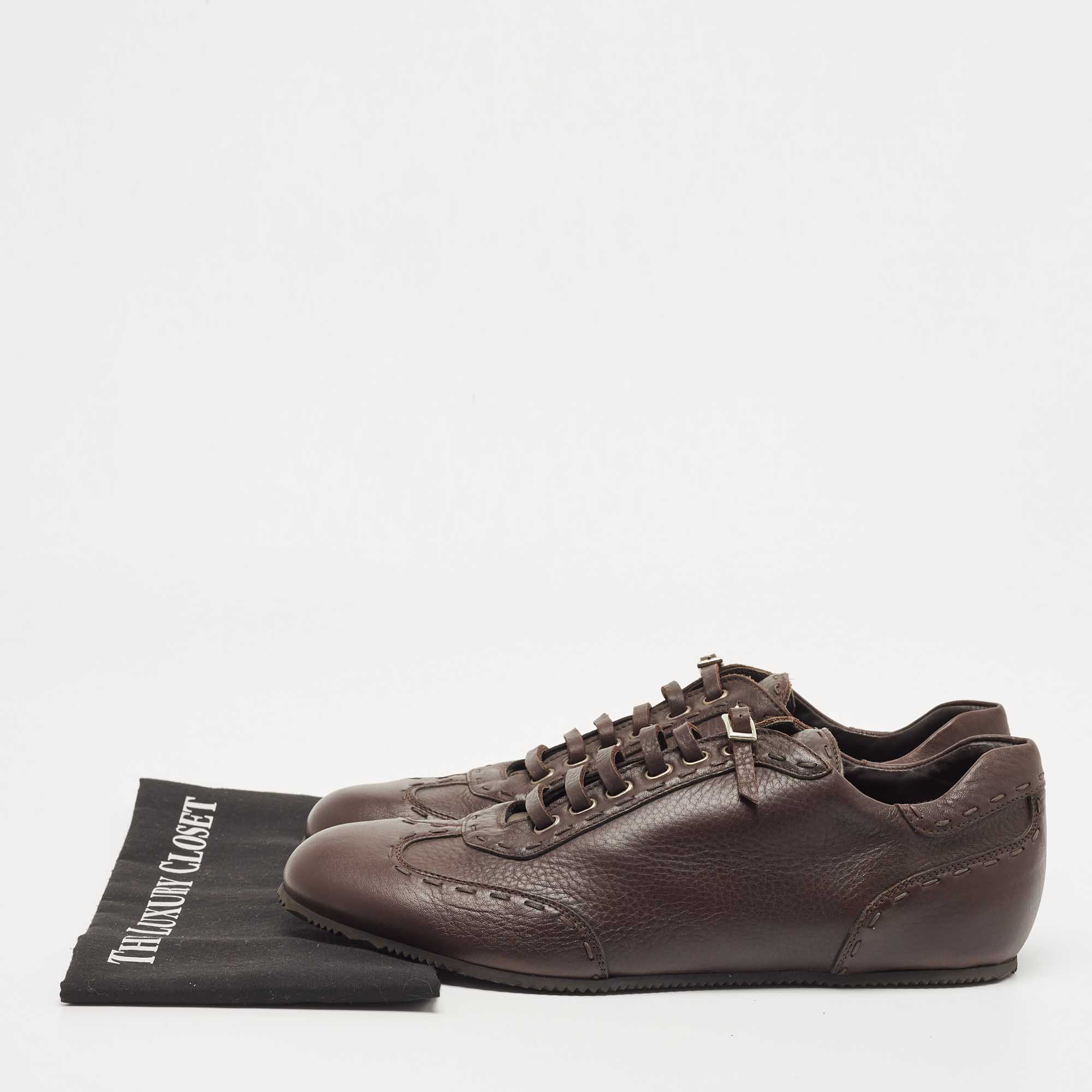 Fendi Brown Leather Lace Up Lace Up Sneakers Size 45