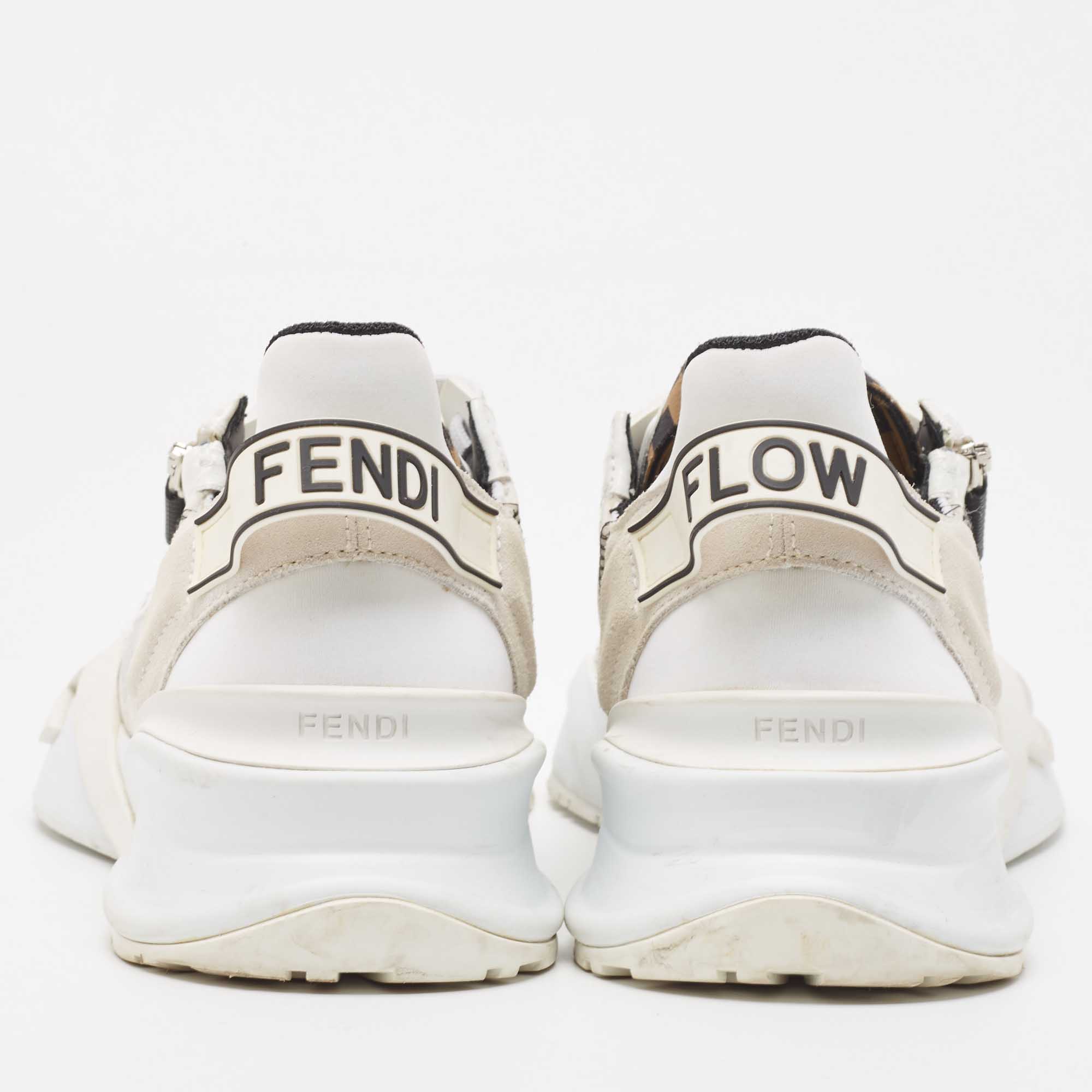Fendi White Mesh And Suede Flow Sneakers Size 40