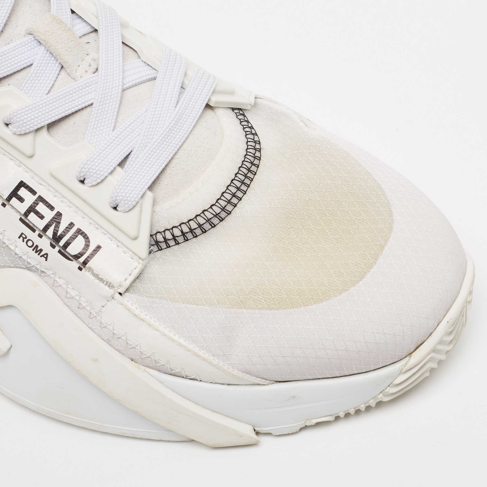 Fendi White Mesh And Suede Flow Sneakers Size 40