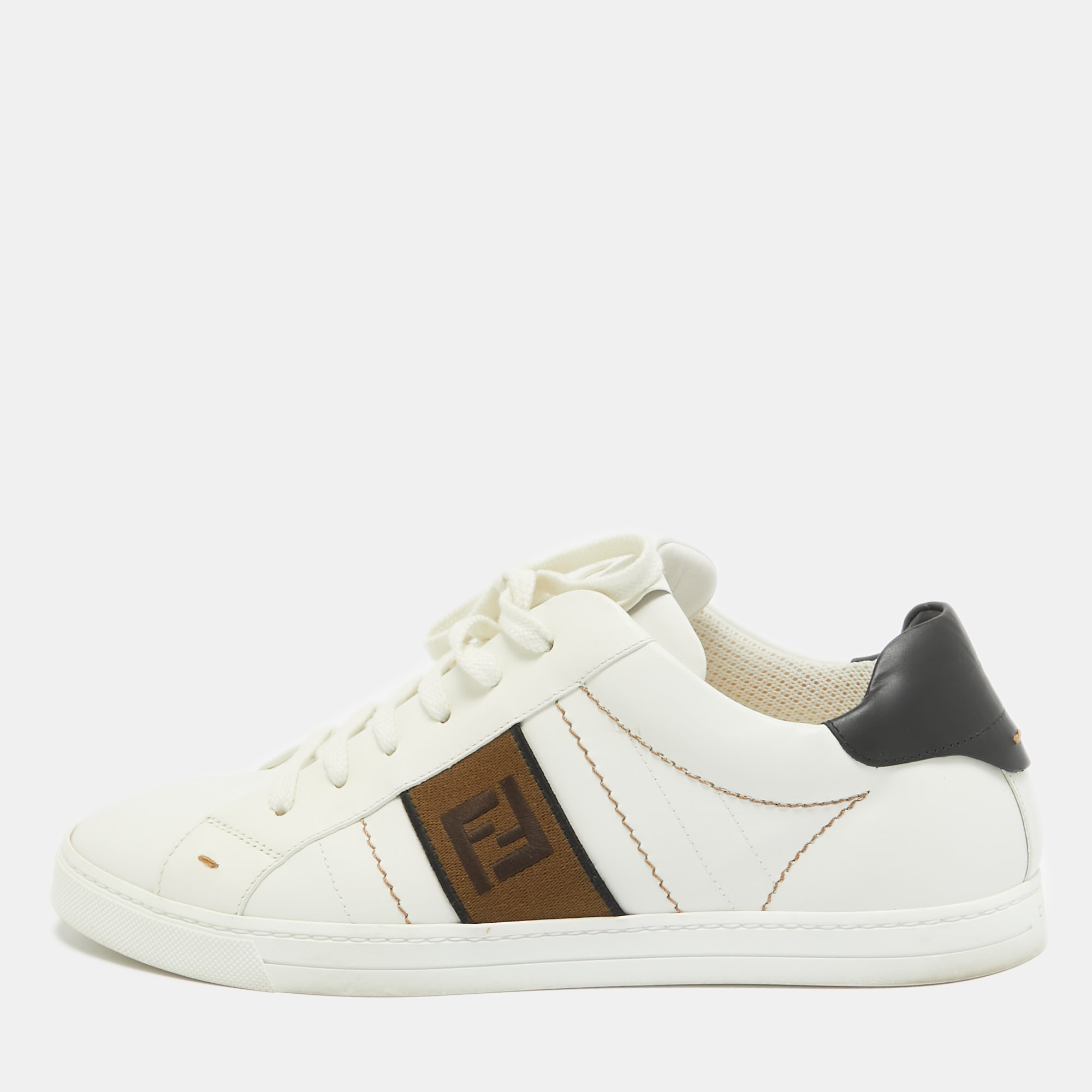Fendi white/black leather low top sneakers size 41
