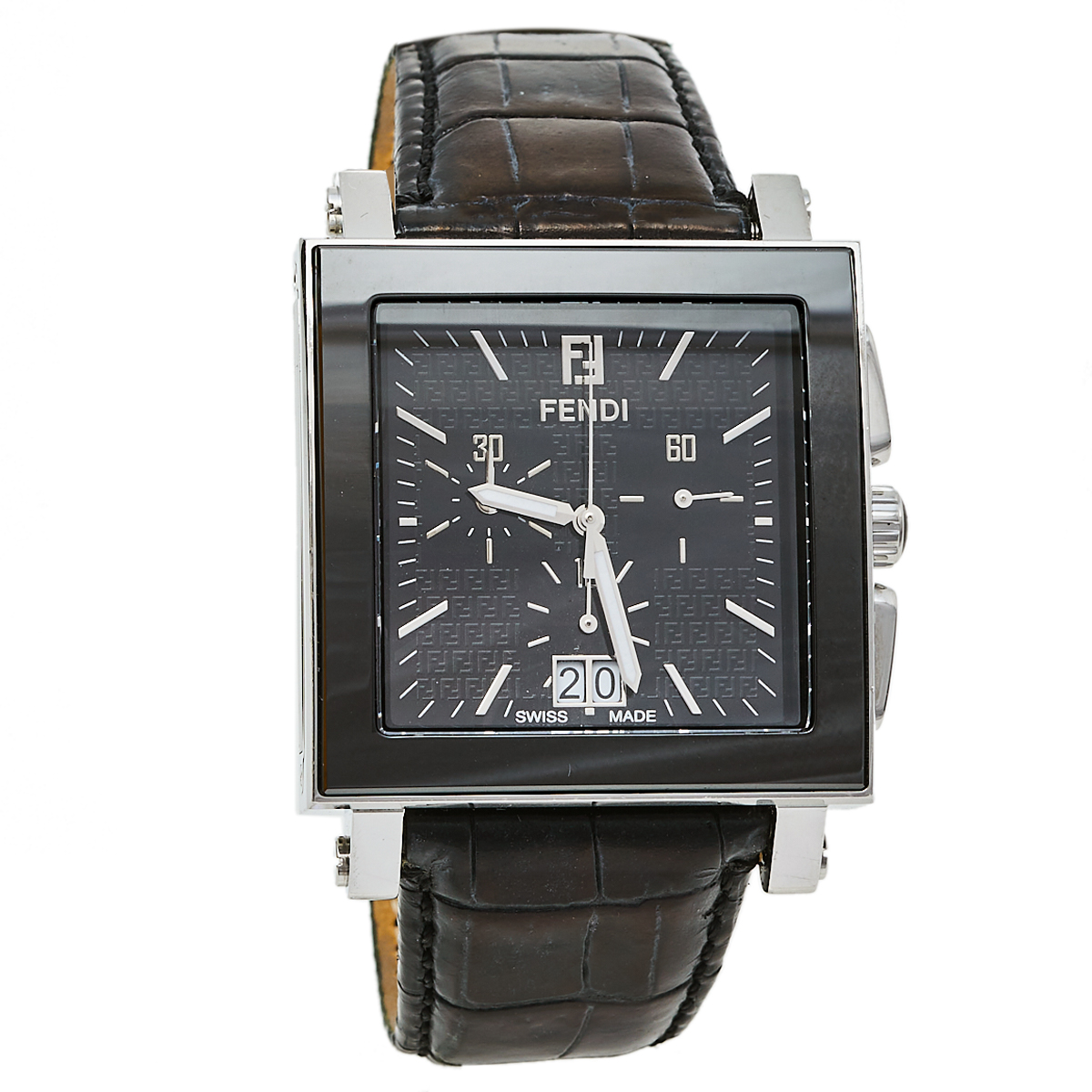 Fendi Black Ceramic Stainless Steel Quadro 6500G Men's Wristwatch 39 mm