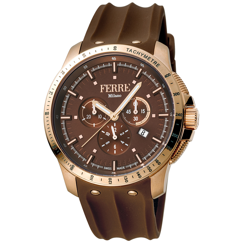

Ferre Milano Chocolate Rose Gold Plated Stainless Steel FM1G078P0021 Men's Wristwatch, Brown